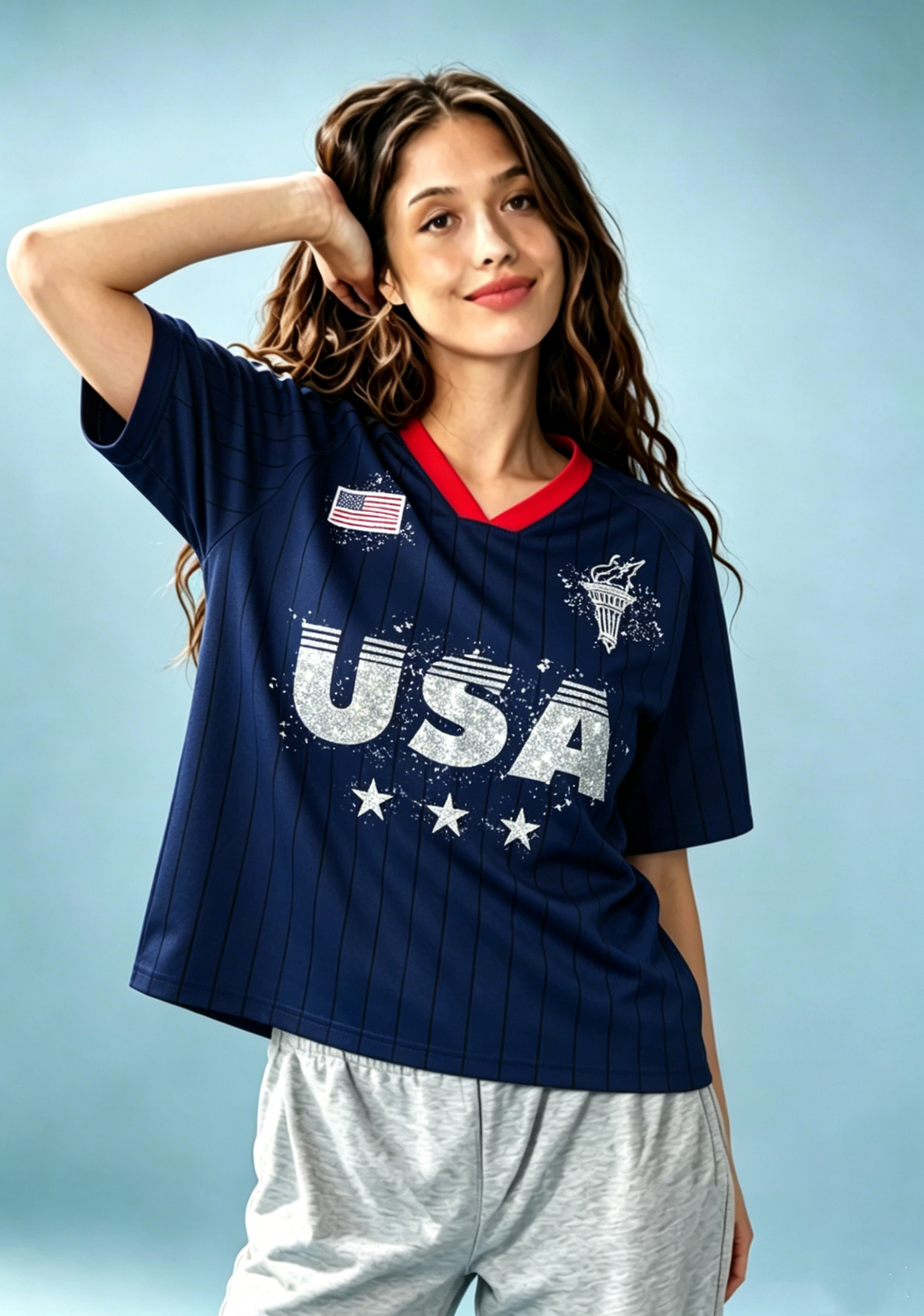 Glitter USA VIBES Striped Mesh Jersey Shirts