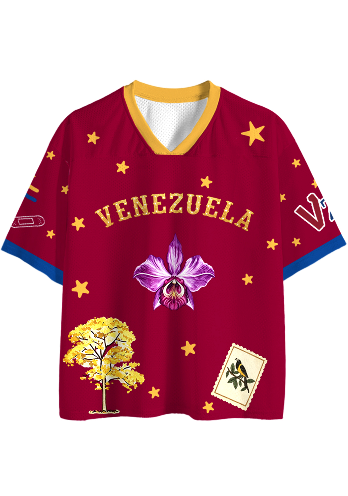 Venezuela Orchid Star Print Mesh Jersey Shirts