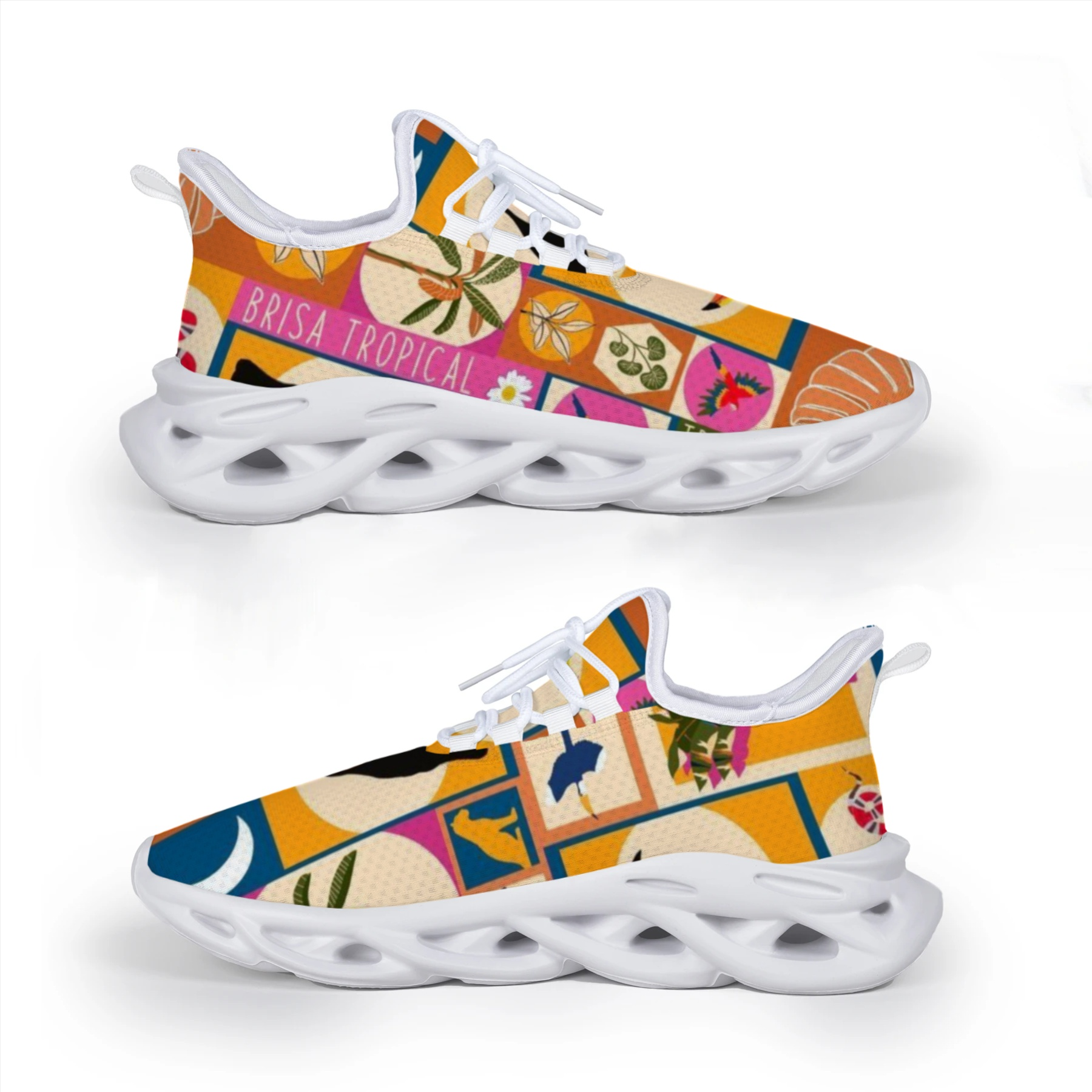 Tropical Toucan Patchwork Mesh Sneakers