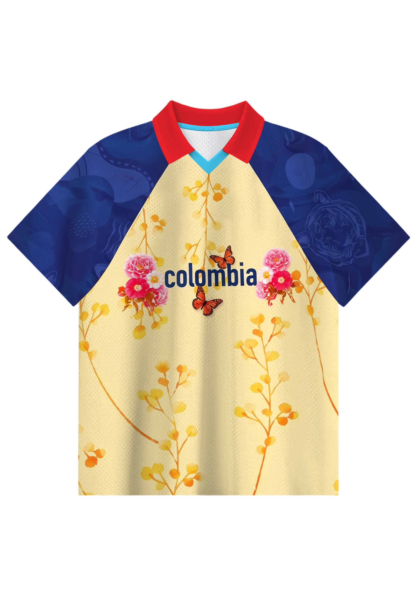 Vintage Floral Print Colombia Collared Soccer Jersey