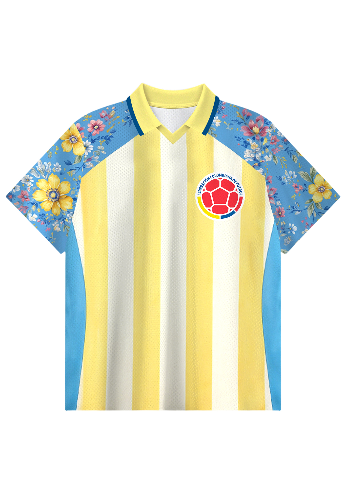 Colombia Floral Raglan Stripe Collared Soccer Jersey