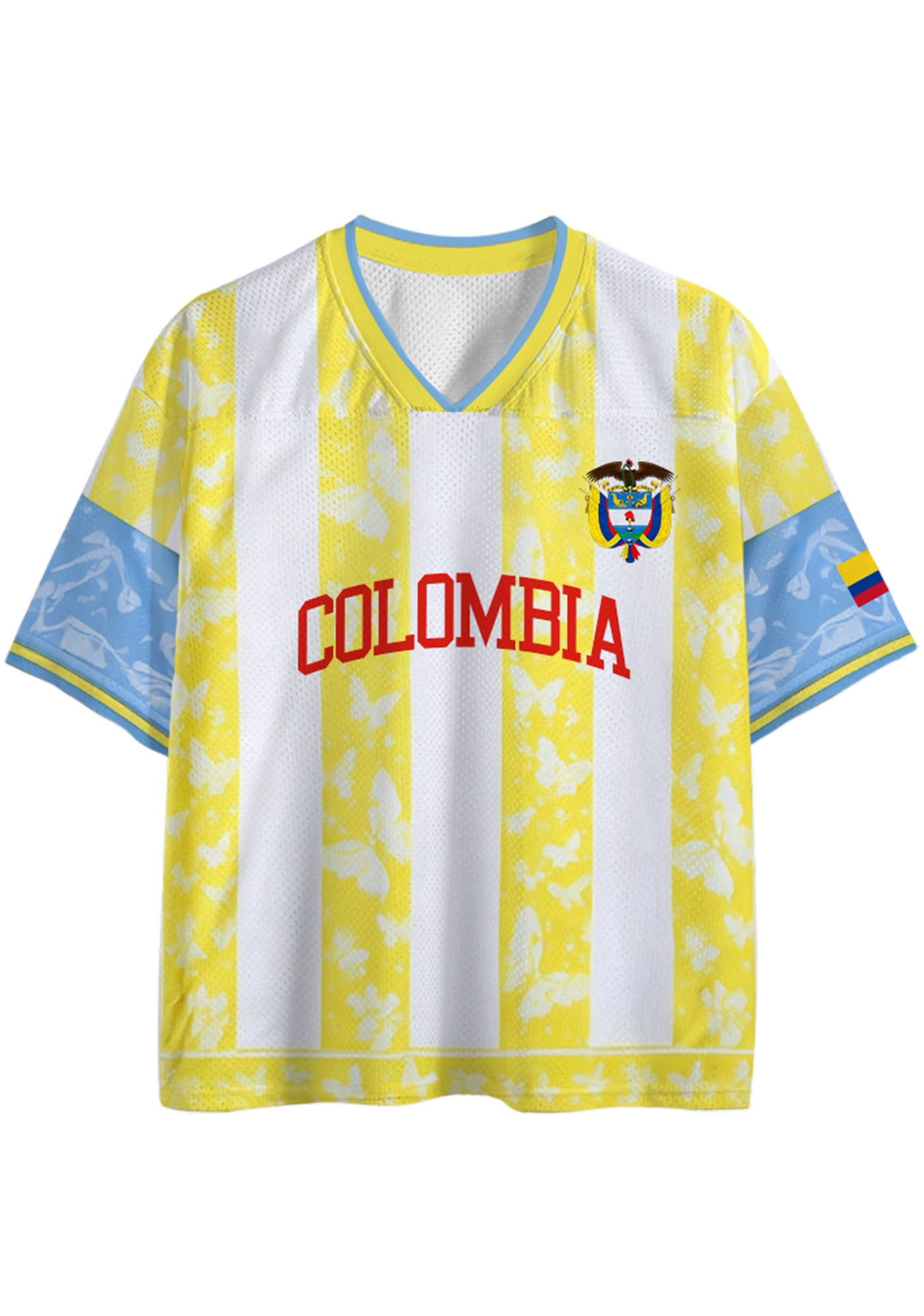 Colombia Butterfly Print Striped Mesh Jersey Shirts