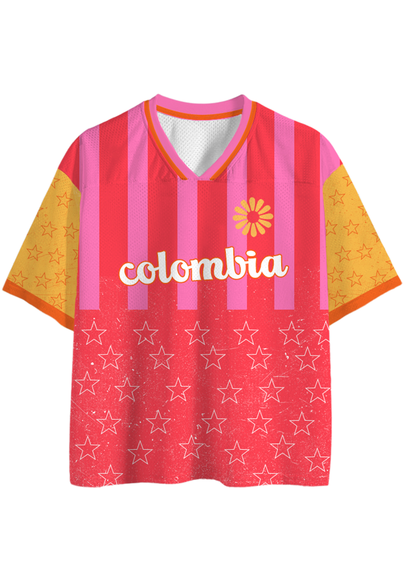 Retro Distressed Star Colombia Daisy Mesh Jersey Shirts