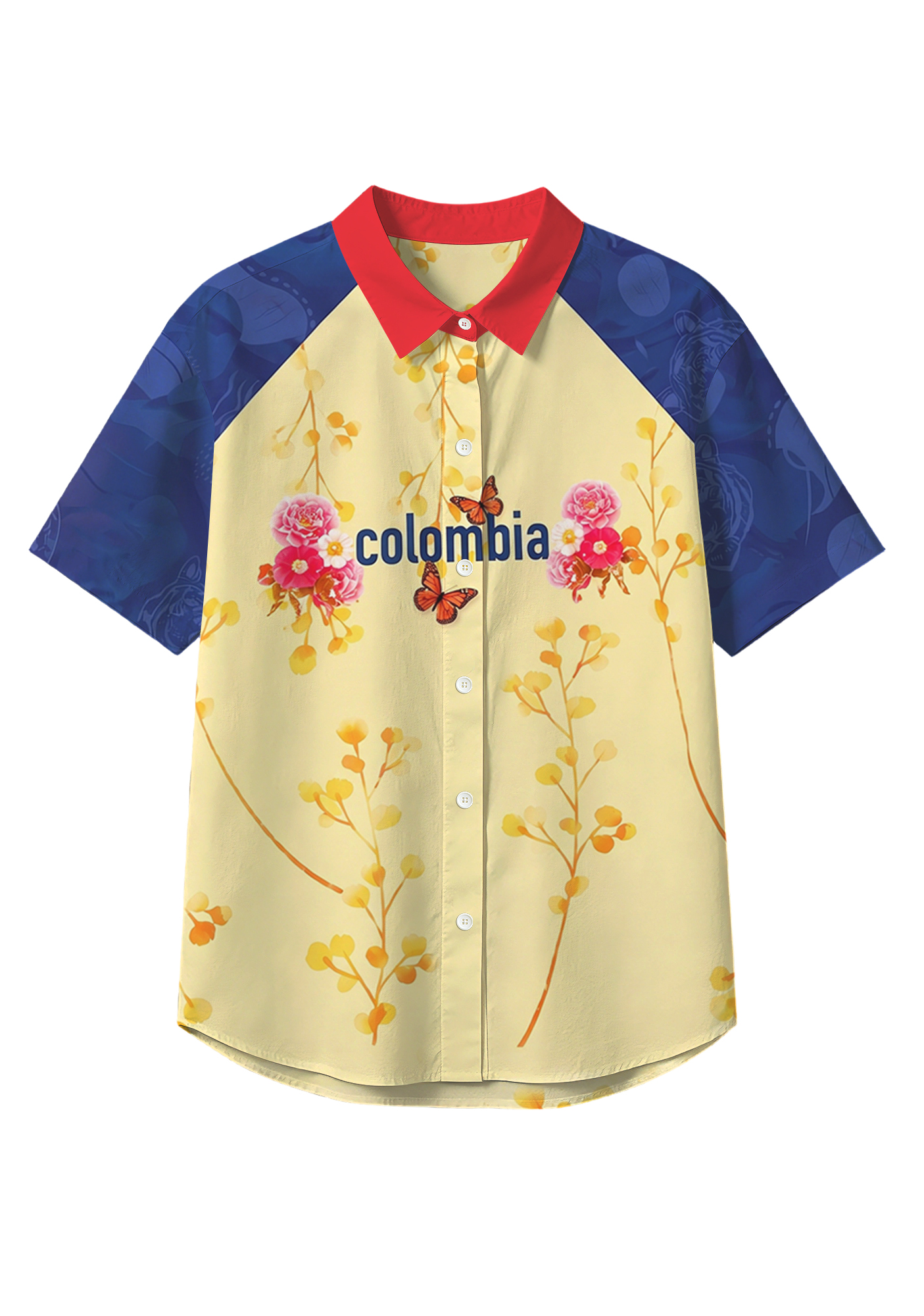  Vintage Floral Print Colombia Button Up Hawaiian Shirt