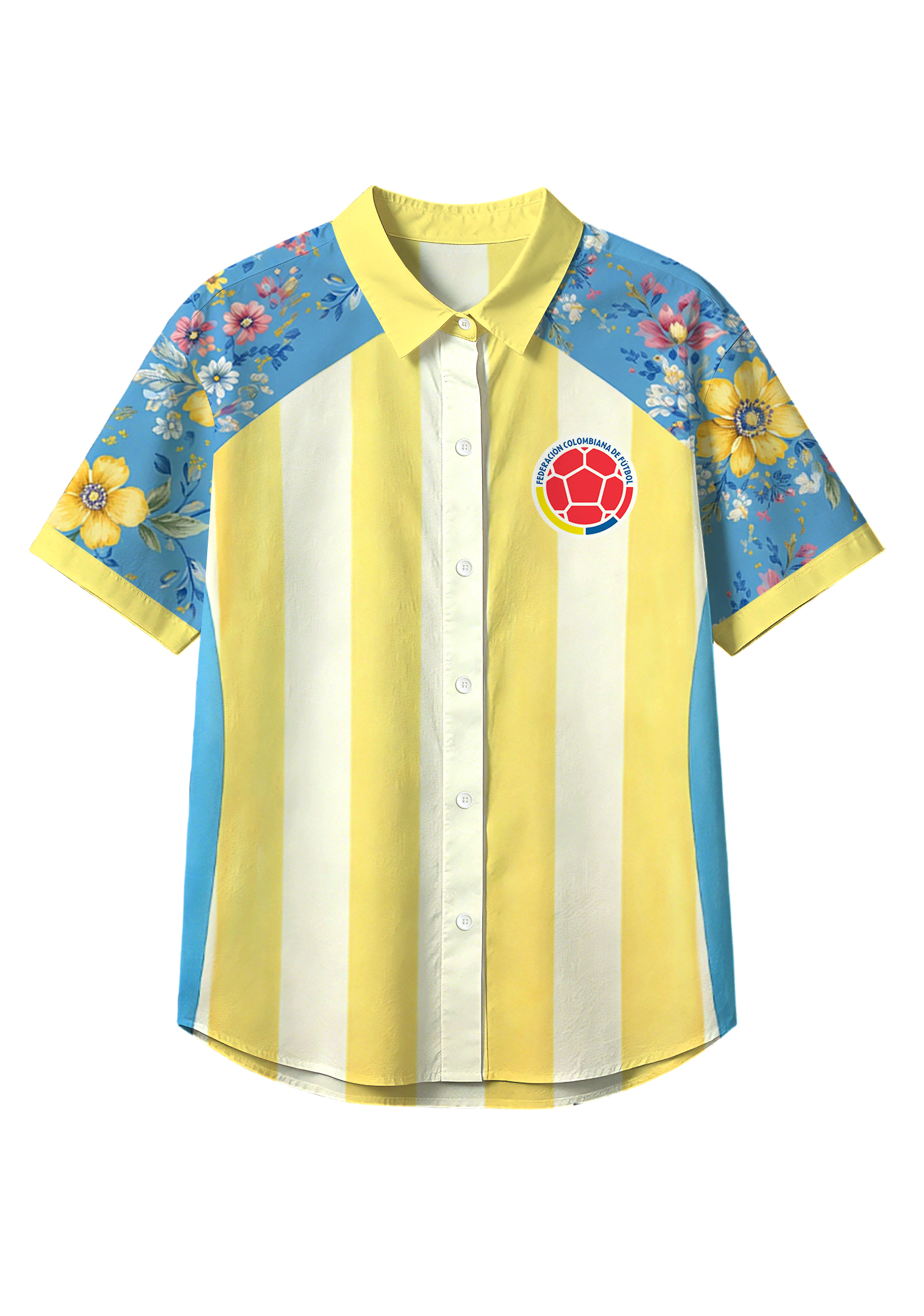  Colombia Floral Raglan Stripe Button Up Hawaiian Shirt