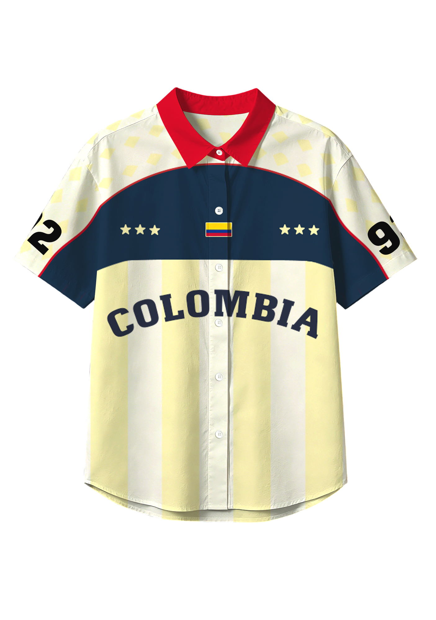 Star Strip Colombia Soccer  Button Up Hawaiian Shirt