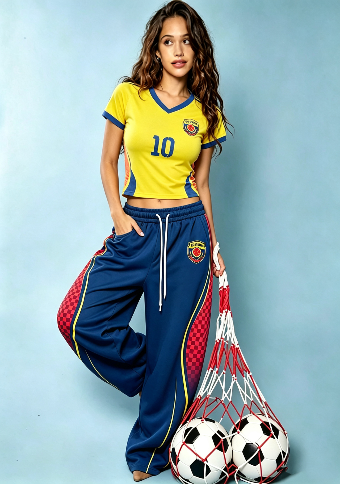 Checker Side Stripe Colombia Game Day Tops & Elasticated Trousers Two-Piece Set