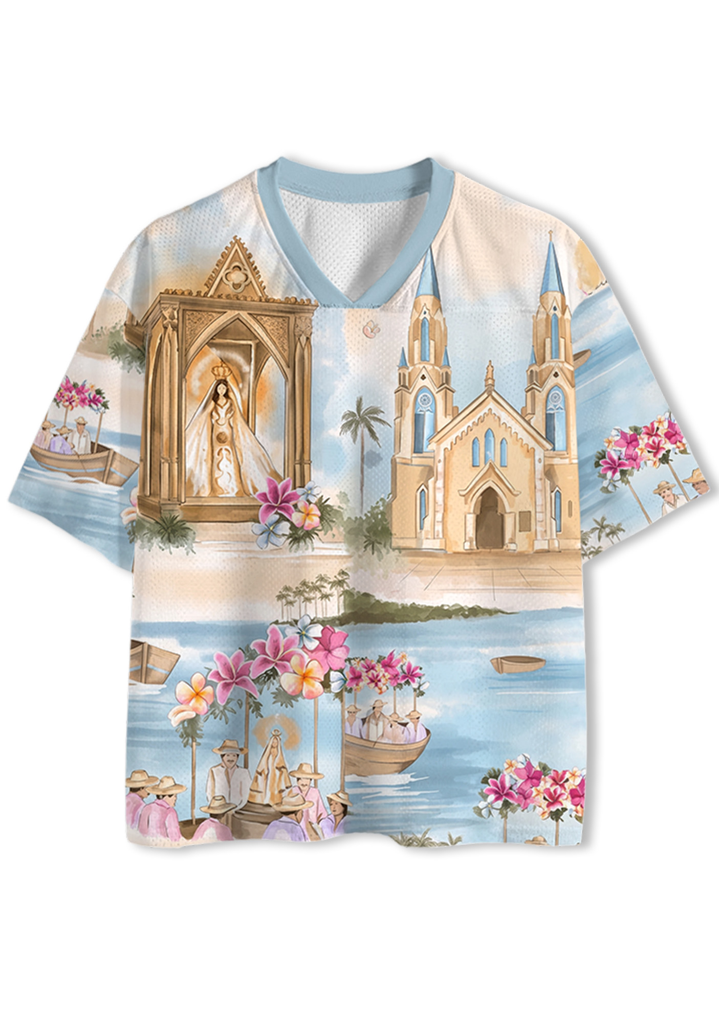 Island print Mesh Jersey Shirt