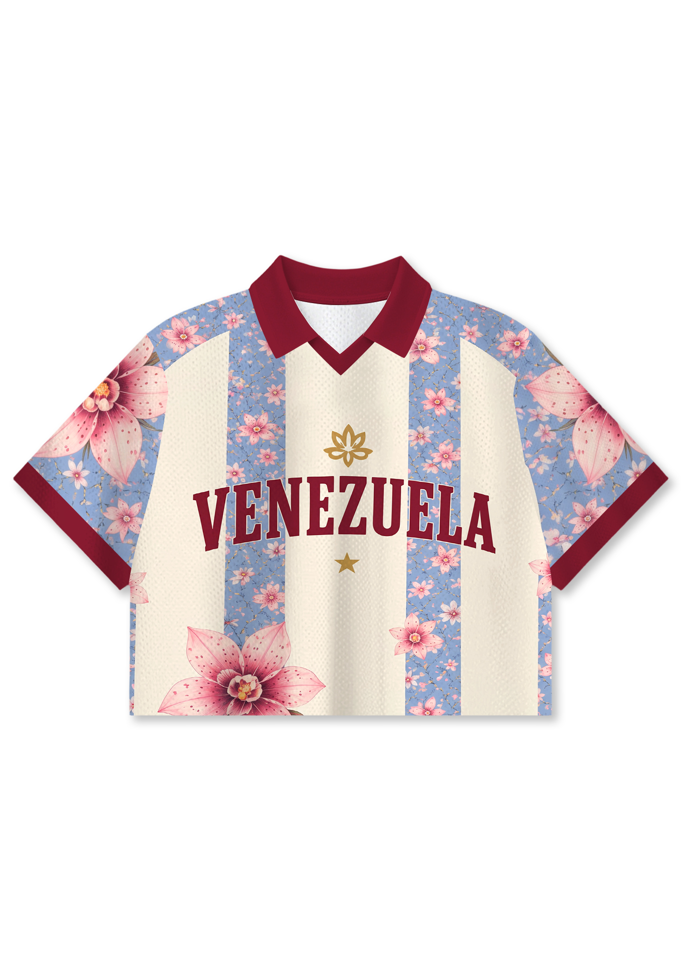 Venezuela Inspired Collared Cropped Jersey Shirt