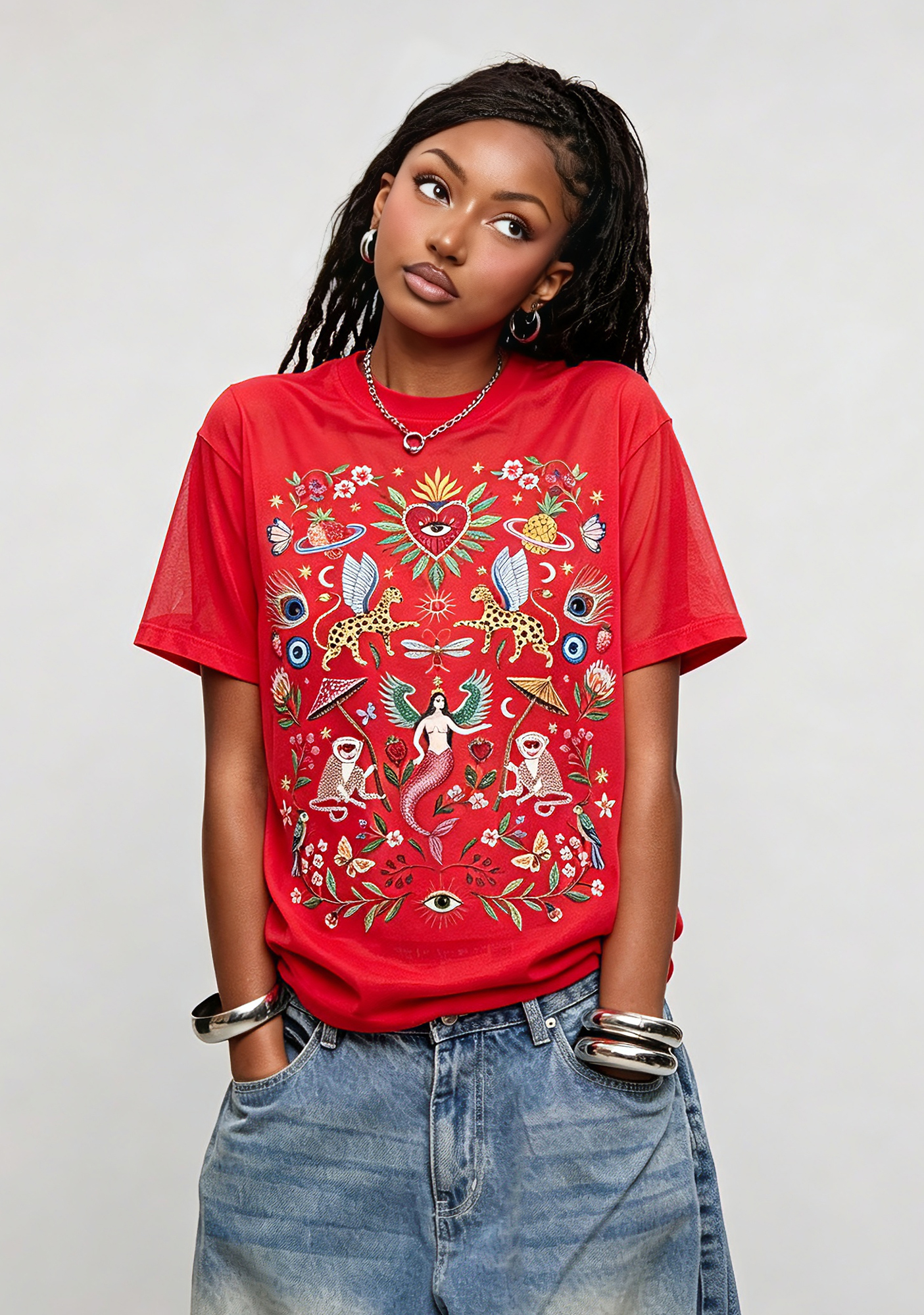 Mystical Folk Art Mermaid Graphic T-Shirt