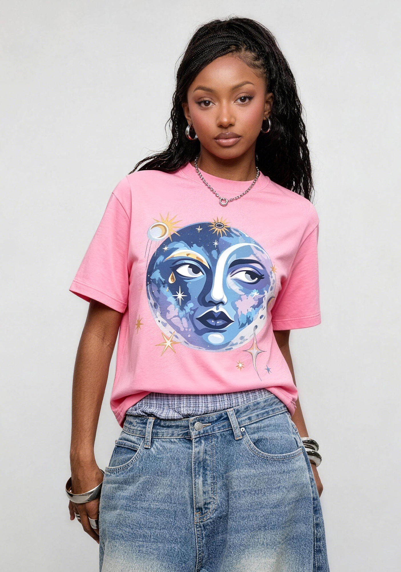 Purple Blue Planet Star Mystic Casual Graphic T-Shirt