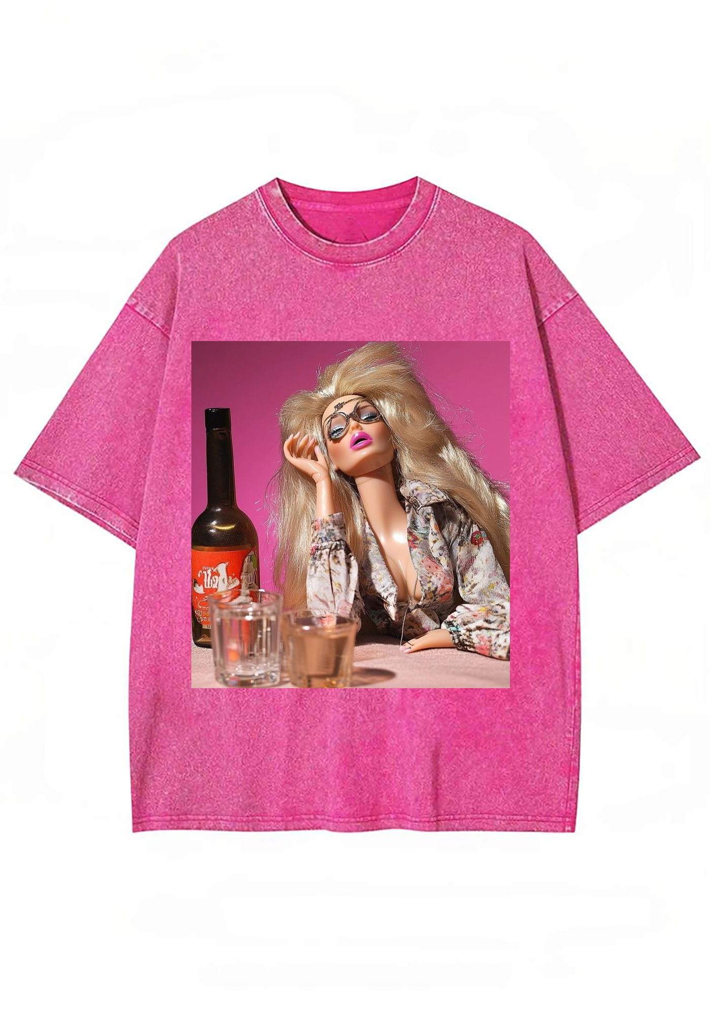 Boozy Retro Blonde Barbie Pink Background Y2K Washed Tee