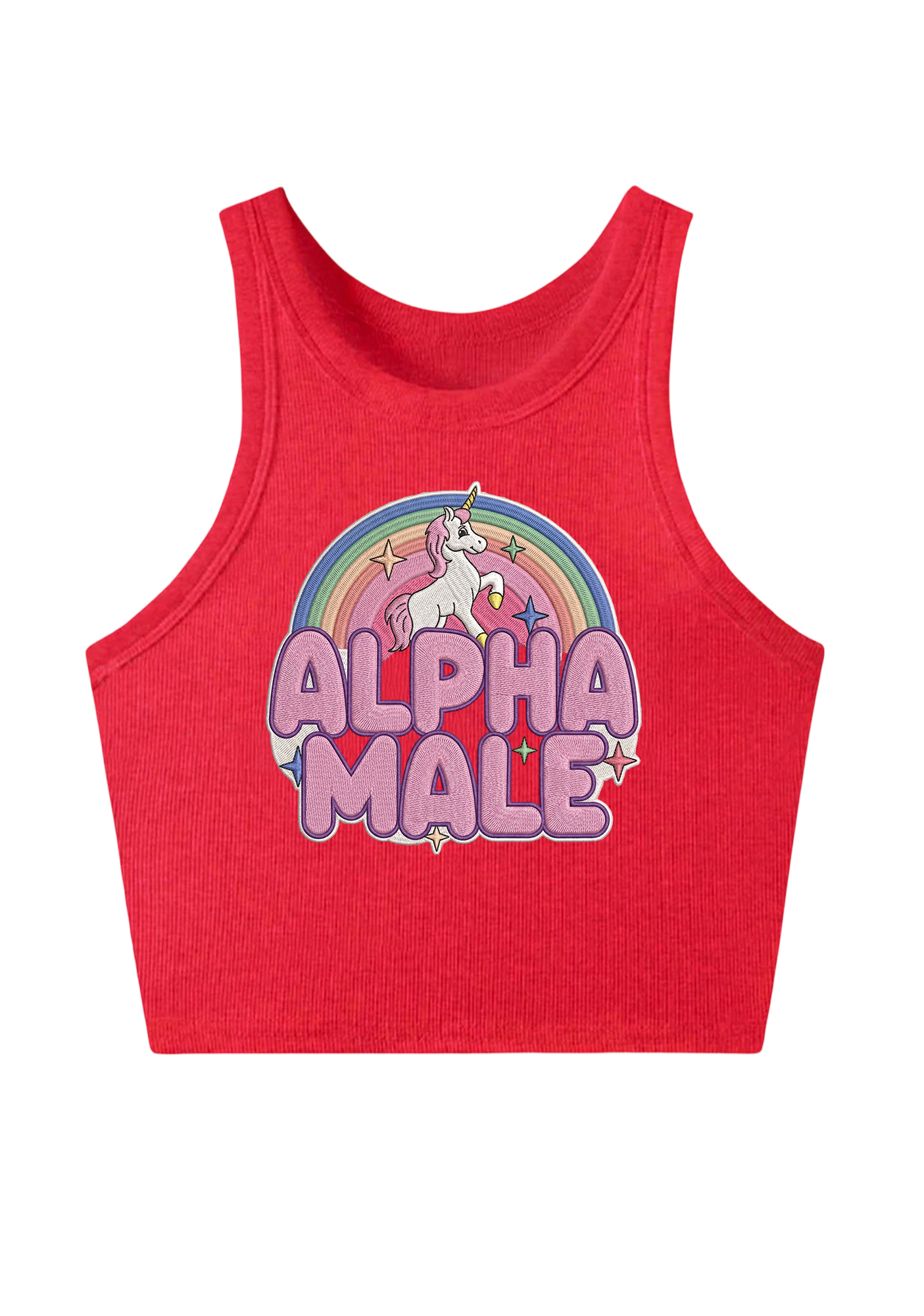 Alpha Male Embroidery Y2K Crop Tank Top