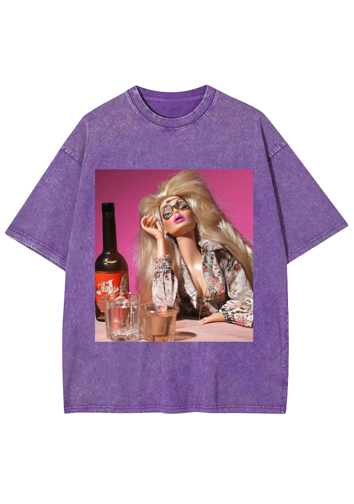 Boozy Retro Blonde Barbie Pink Background Y2K Washed Tee