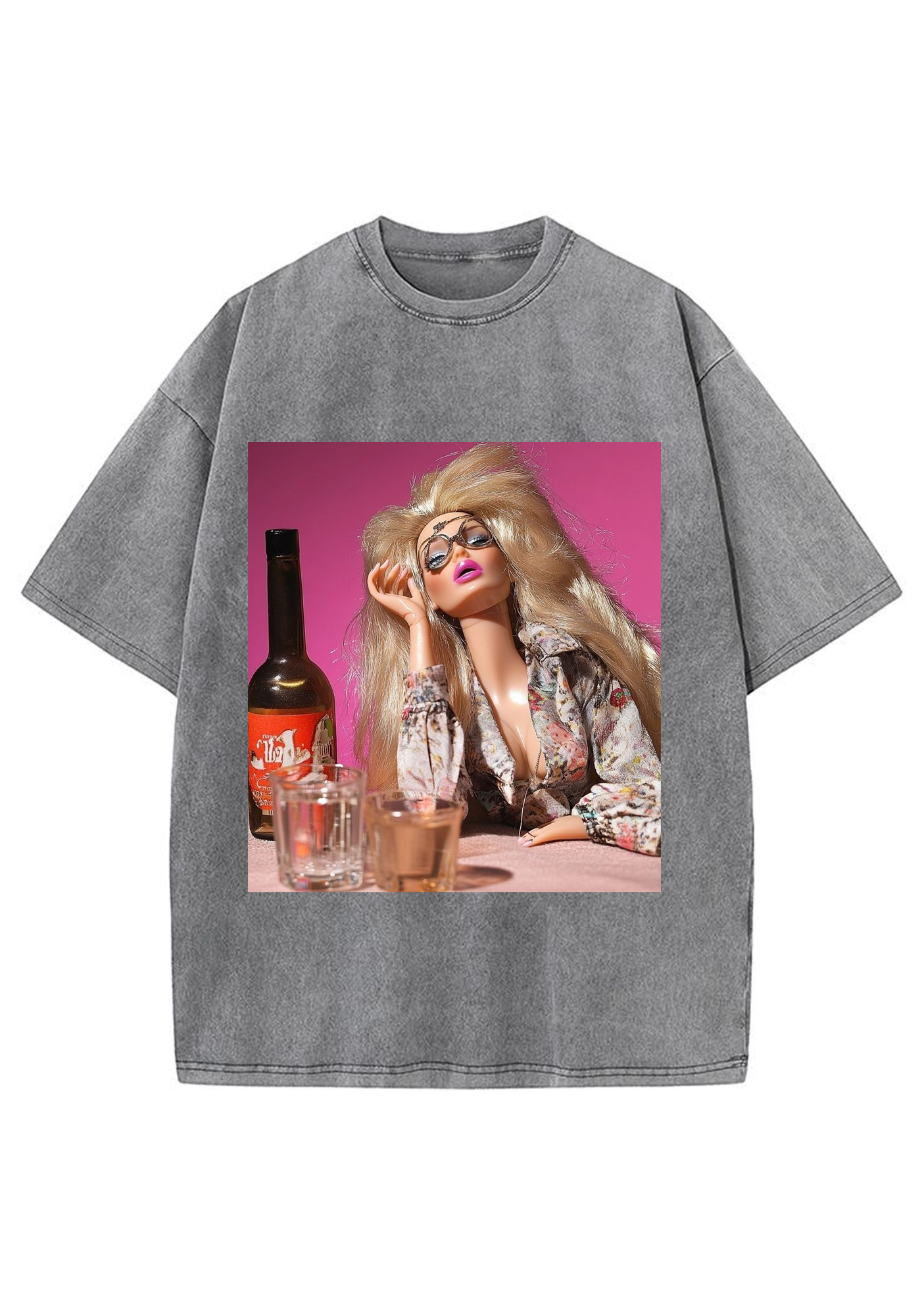 Boozy Retro Blonde Barbie Pink Background Y2K Washed Tee