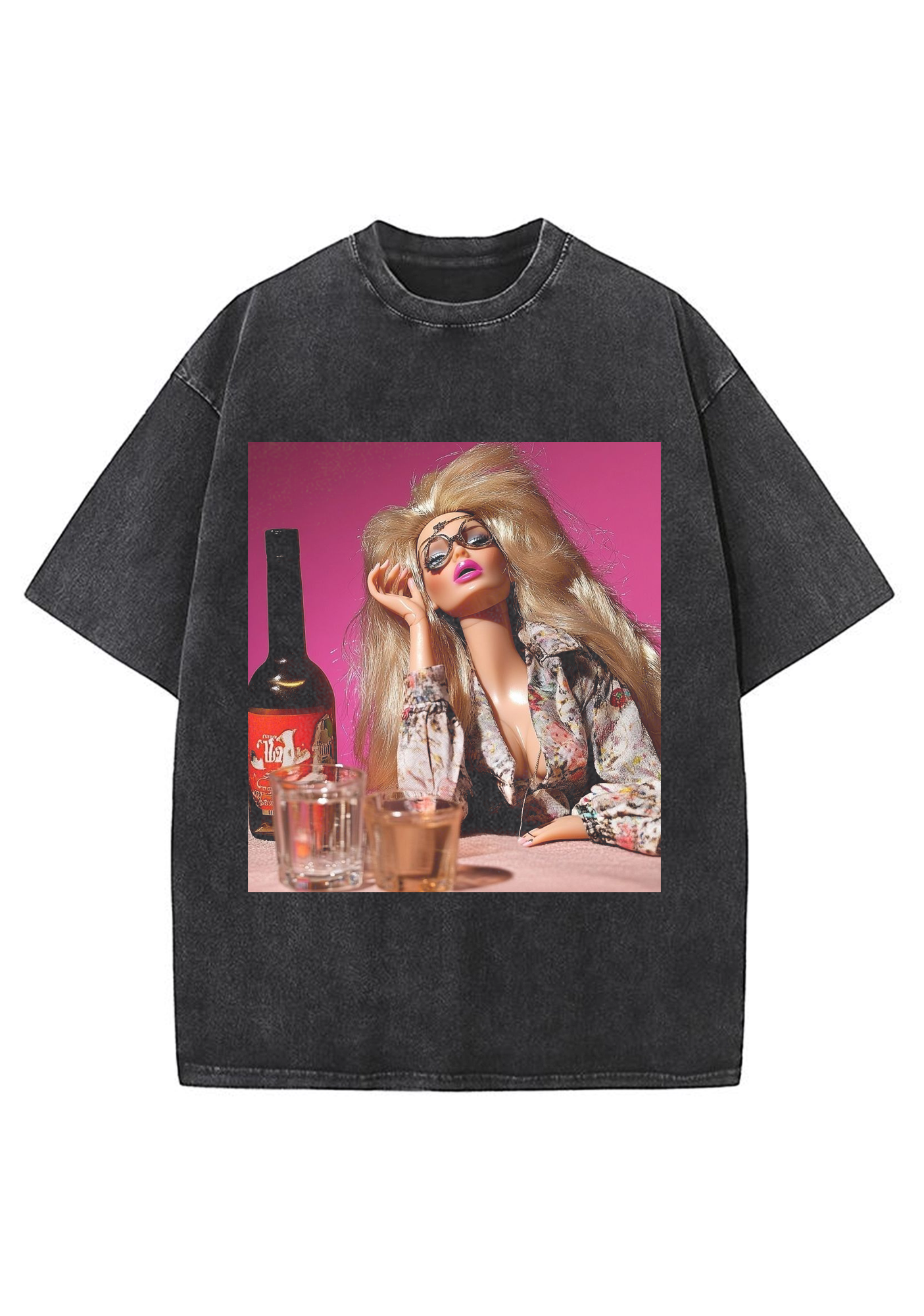 Boozy Retro Blonde Barbie Pink Background Y2K Washed Tee