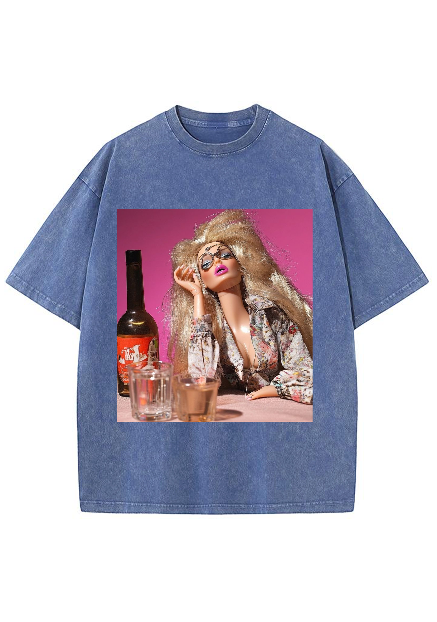 Boozy Retro Blonde Barbie Pink Background Y2K Washed Tee