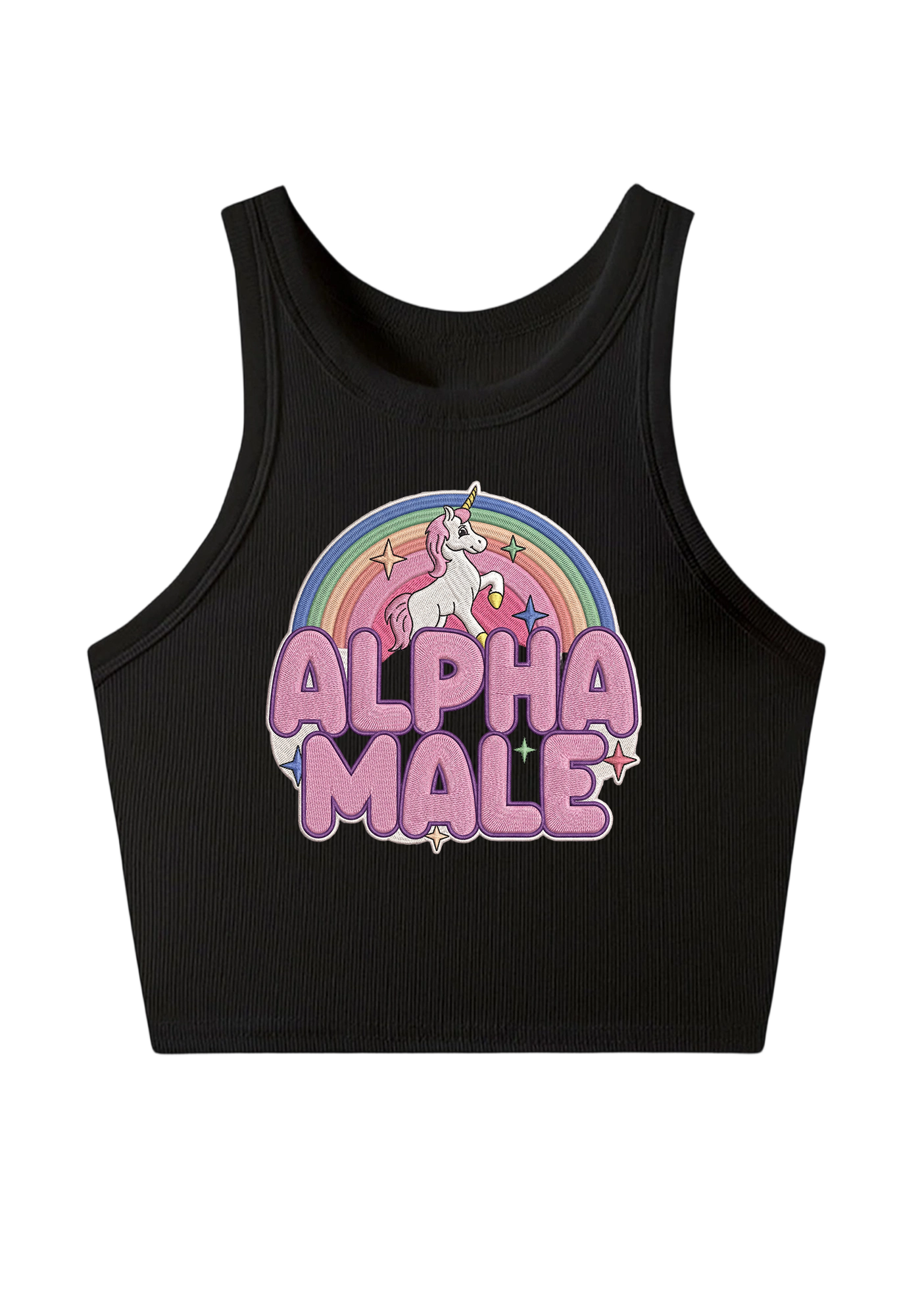 Alpha Male Embroidery Y2K Crop Tank Top