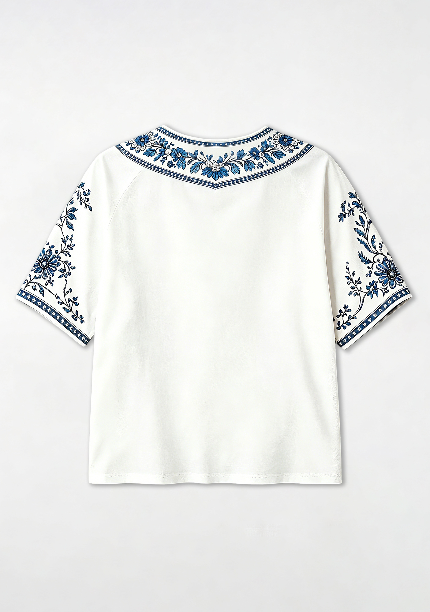 Boho Blue Floral Detroit Lions V-Neck Blouse
