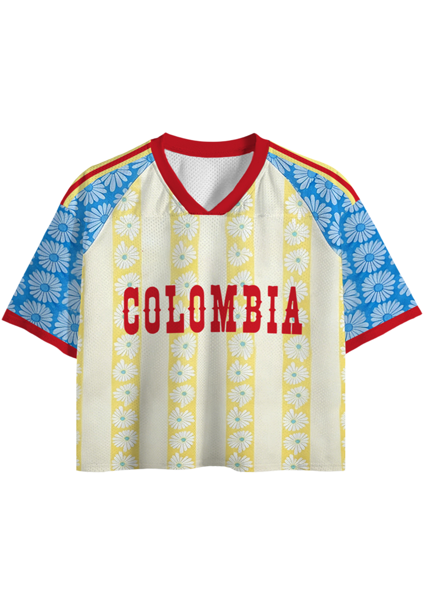 Colombia-Inspired Daisy Cropped Mesh Jersey Shirt