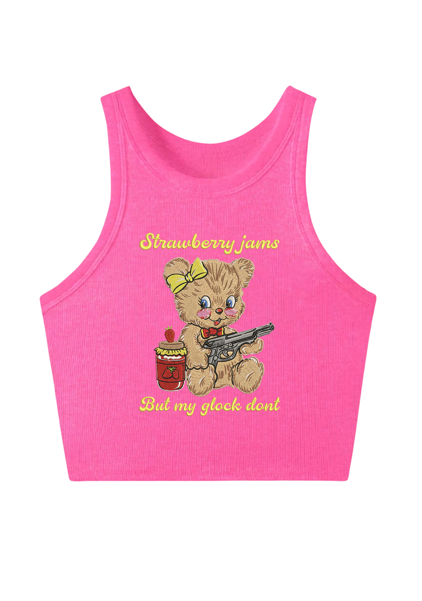 Strawberry Jams But My Glock Dont Embroidery Y2K Crop Tank Top