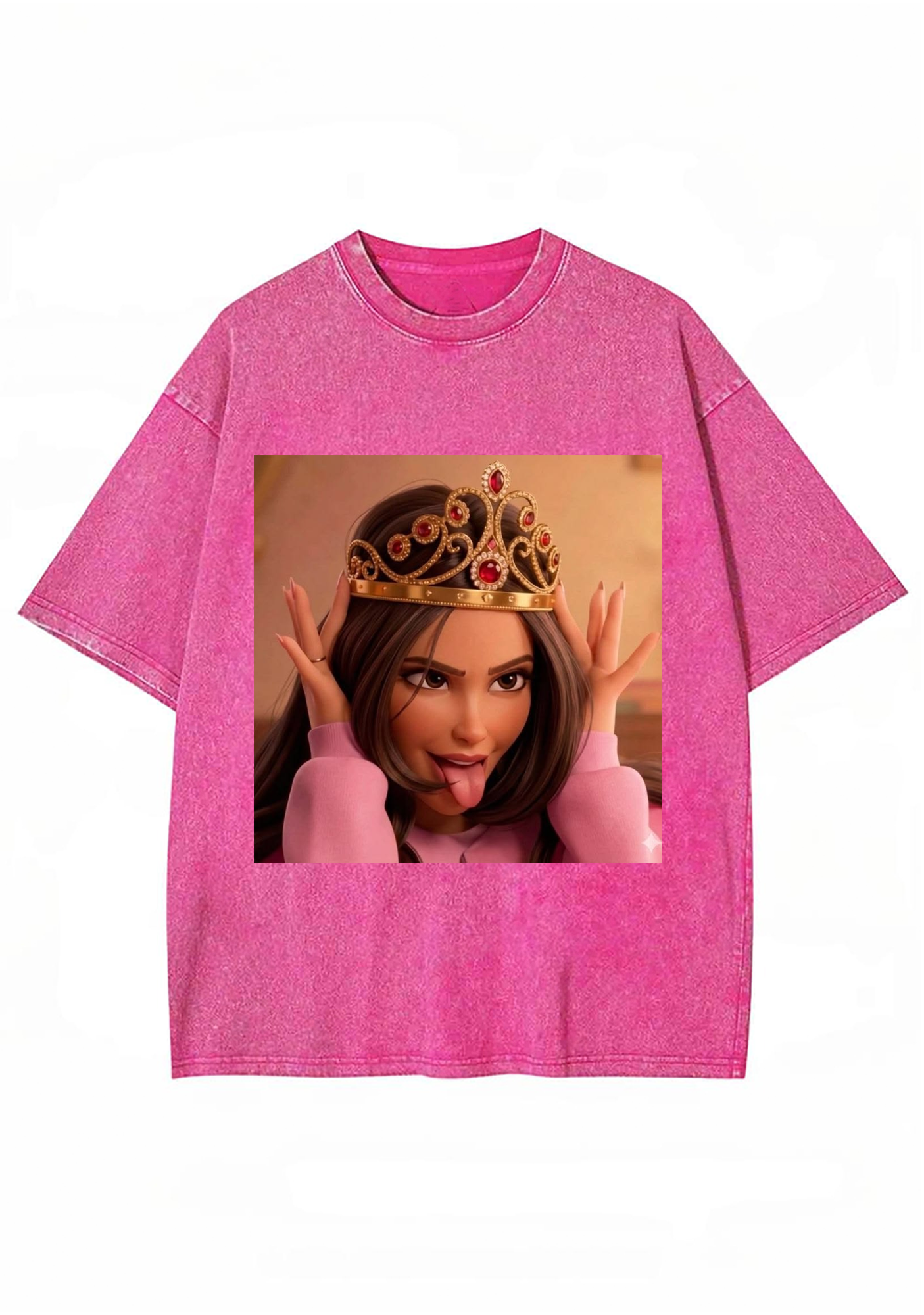 Sassy Crown Princess Tongue Out Cartoon Y2K Washed Tee