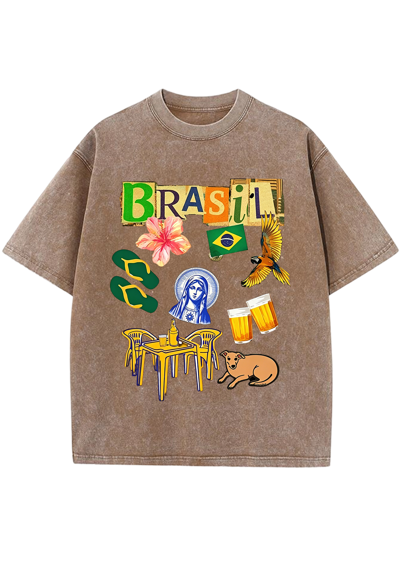 Brasil Retro Cutout Letter Lifestyle Print Washed Tee