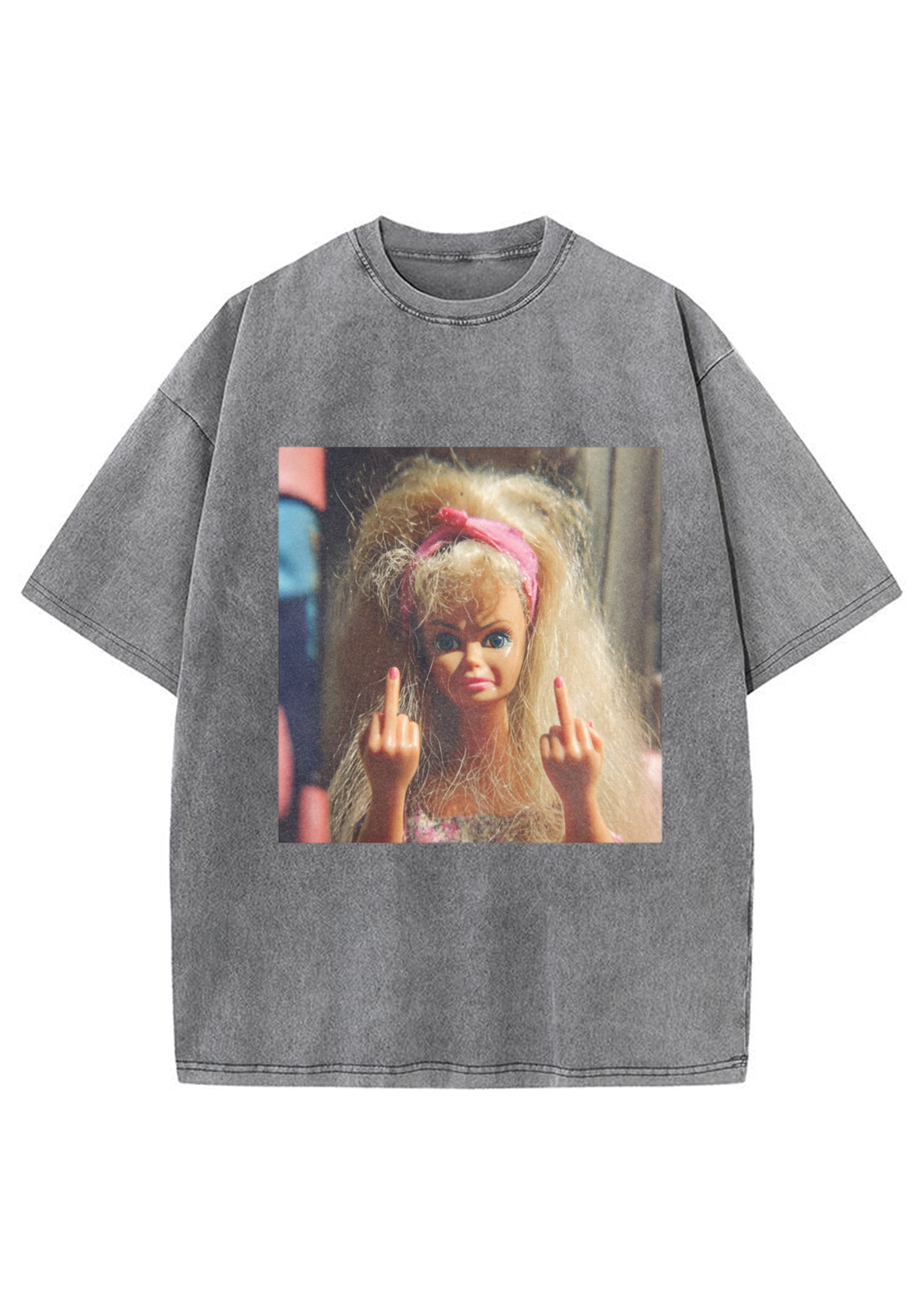 Messy Hair Rebel Barbie Washed T-Shirt