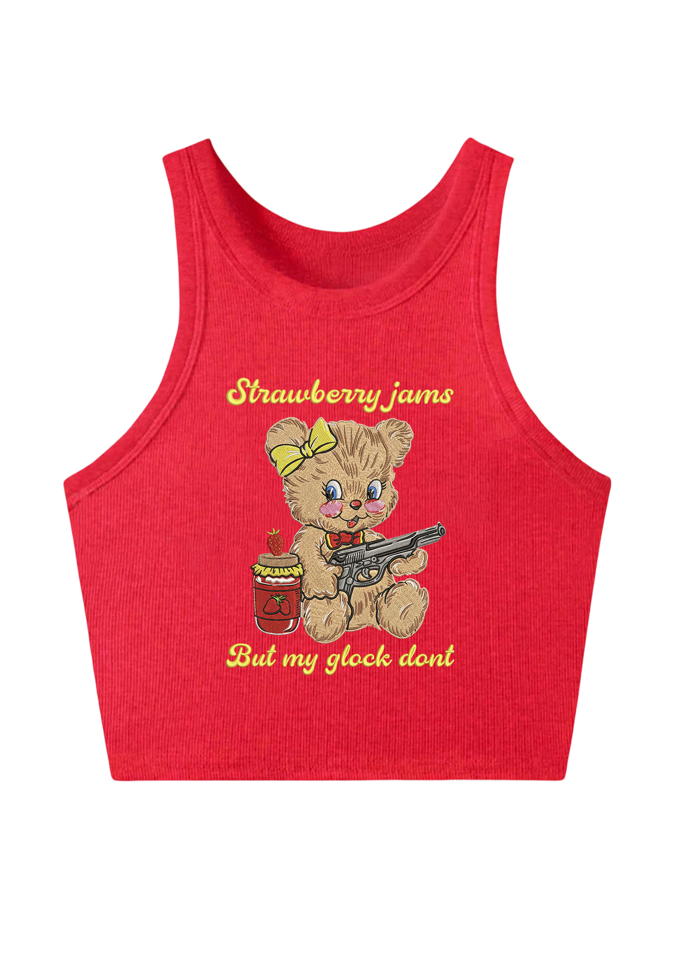 Strawberry Jams But My Glock Dont Embroidery Y2K Crop Tank Top