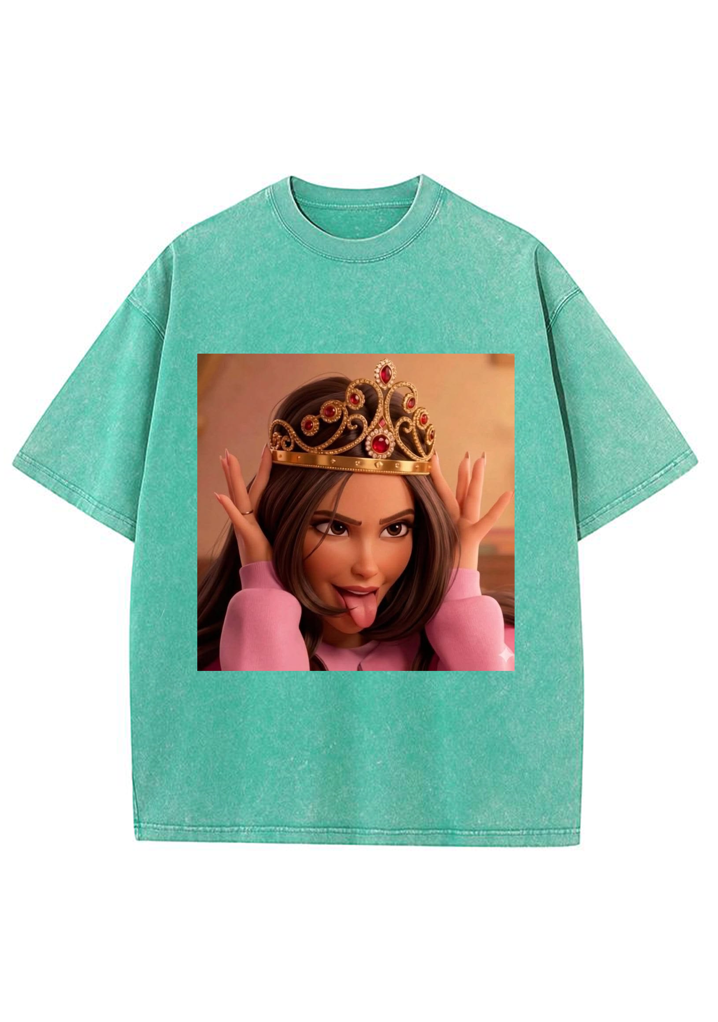 Sassy Crown Princess Tongue Out Cartoon Y2K Washed Tee