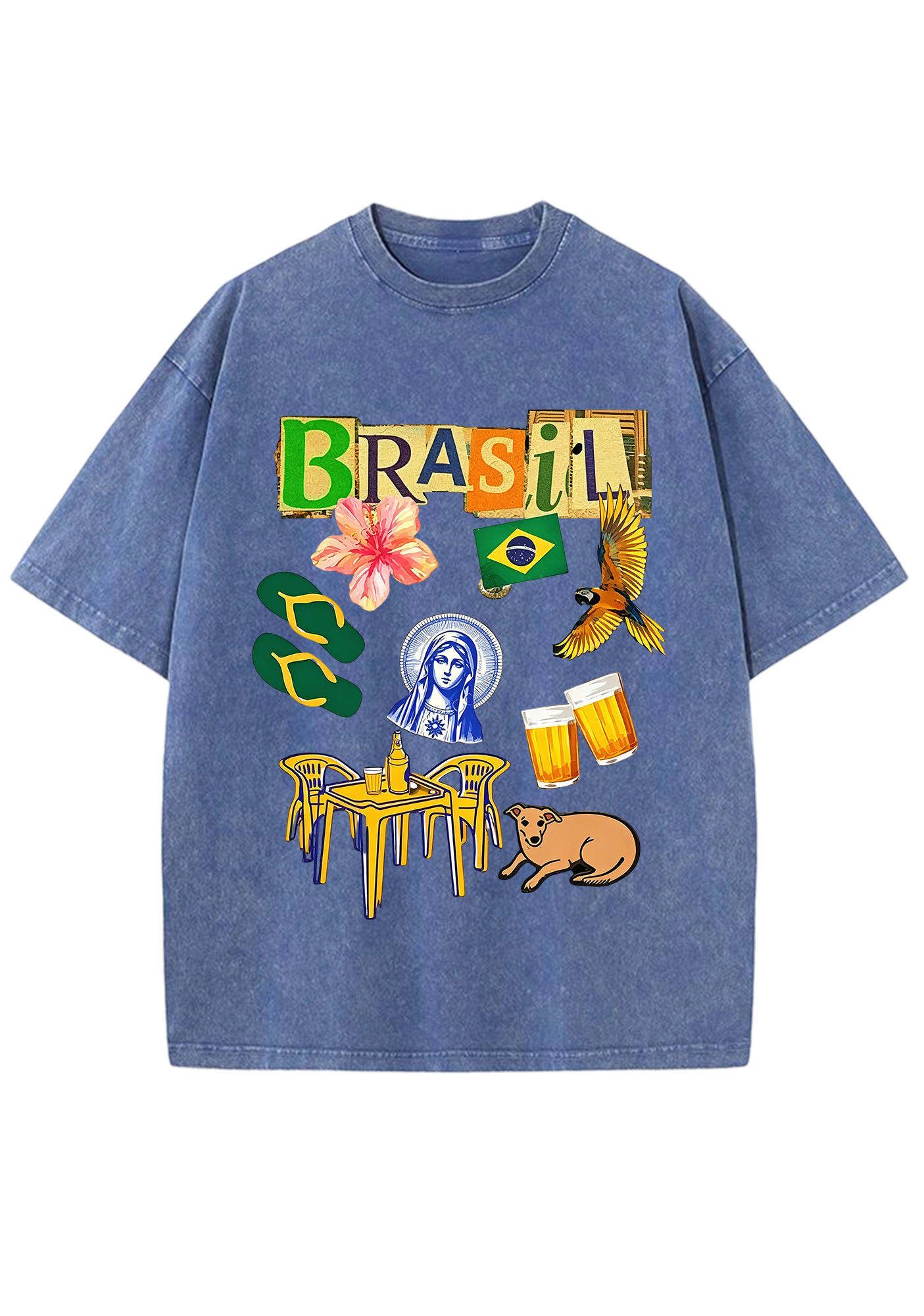Brasil Retro Cutout Letter Lifestyle Print Washed Tee