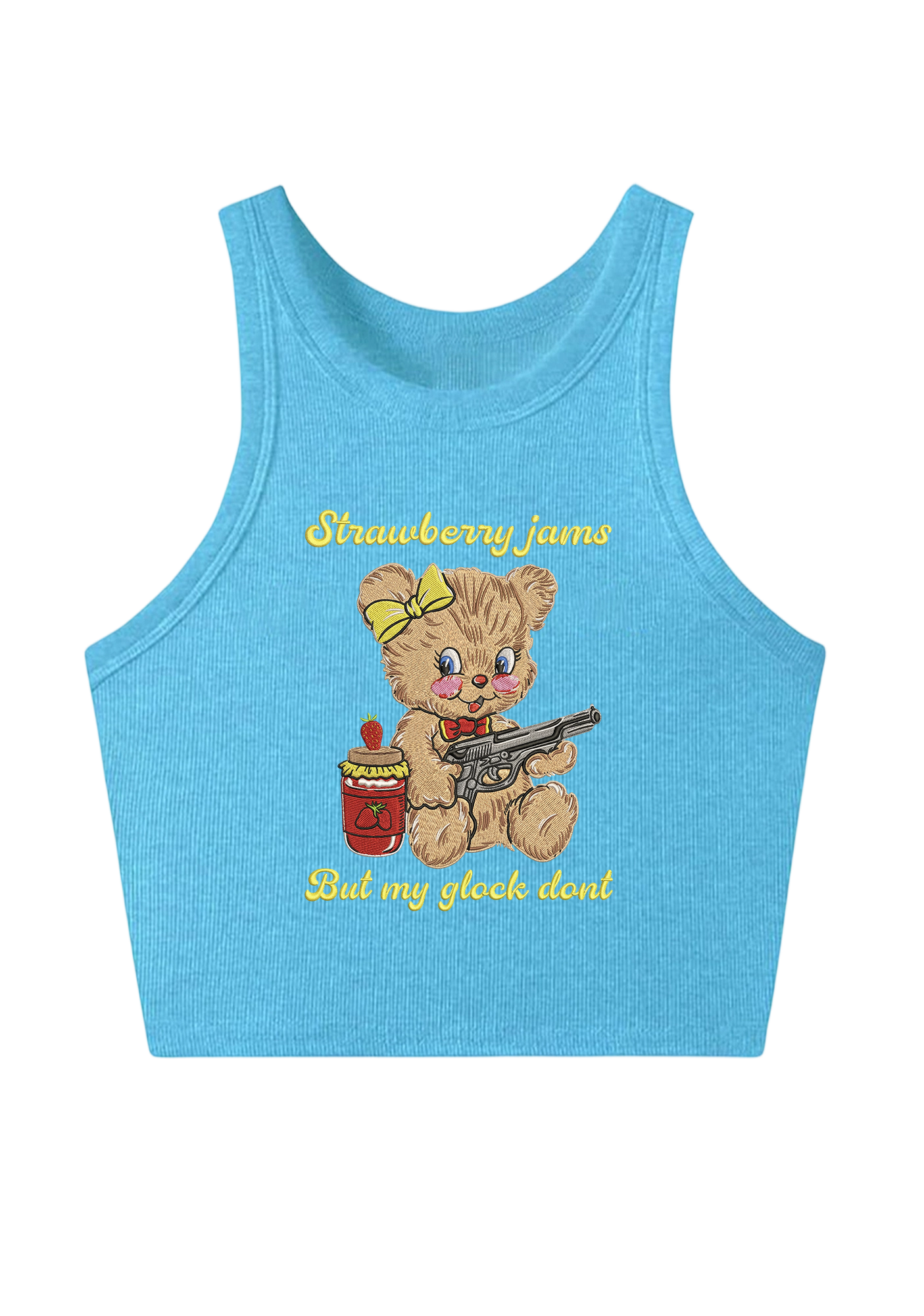 Strawberry Jams But My Glock Dont Embroidery Y2K Crop Tank Top