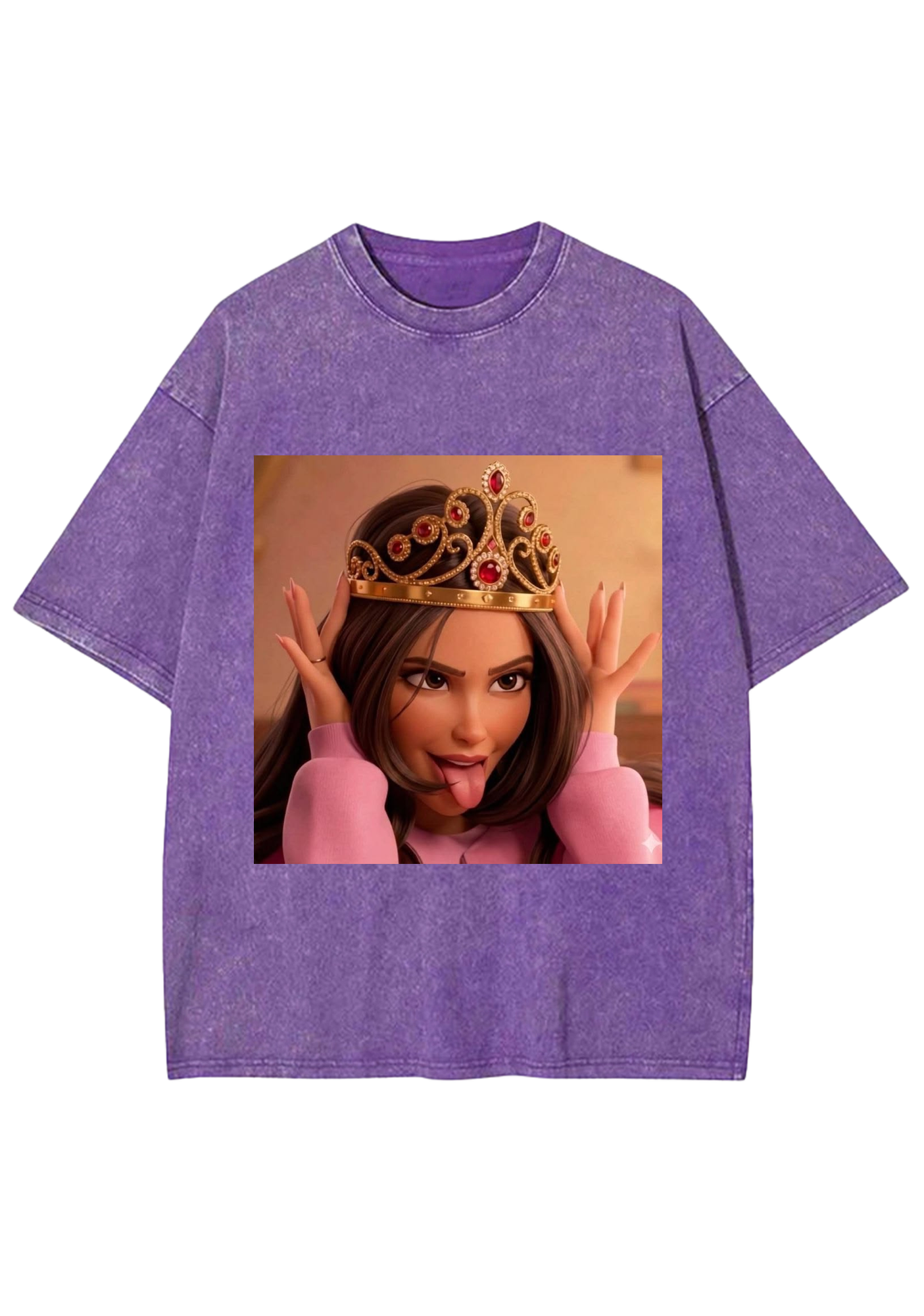 Sassy Crown Princess Tongue Out Cartoon Y2K Washed Tee