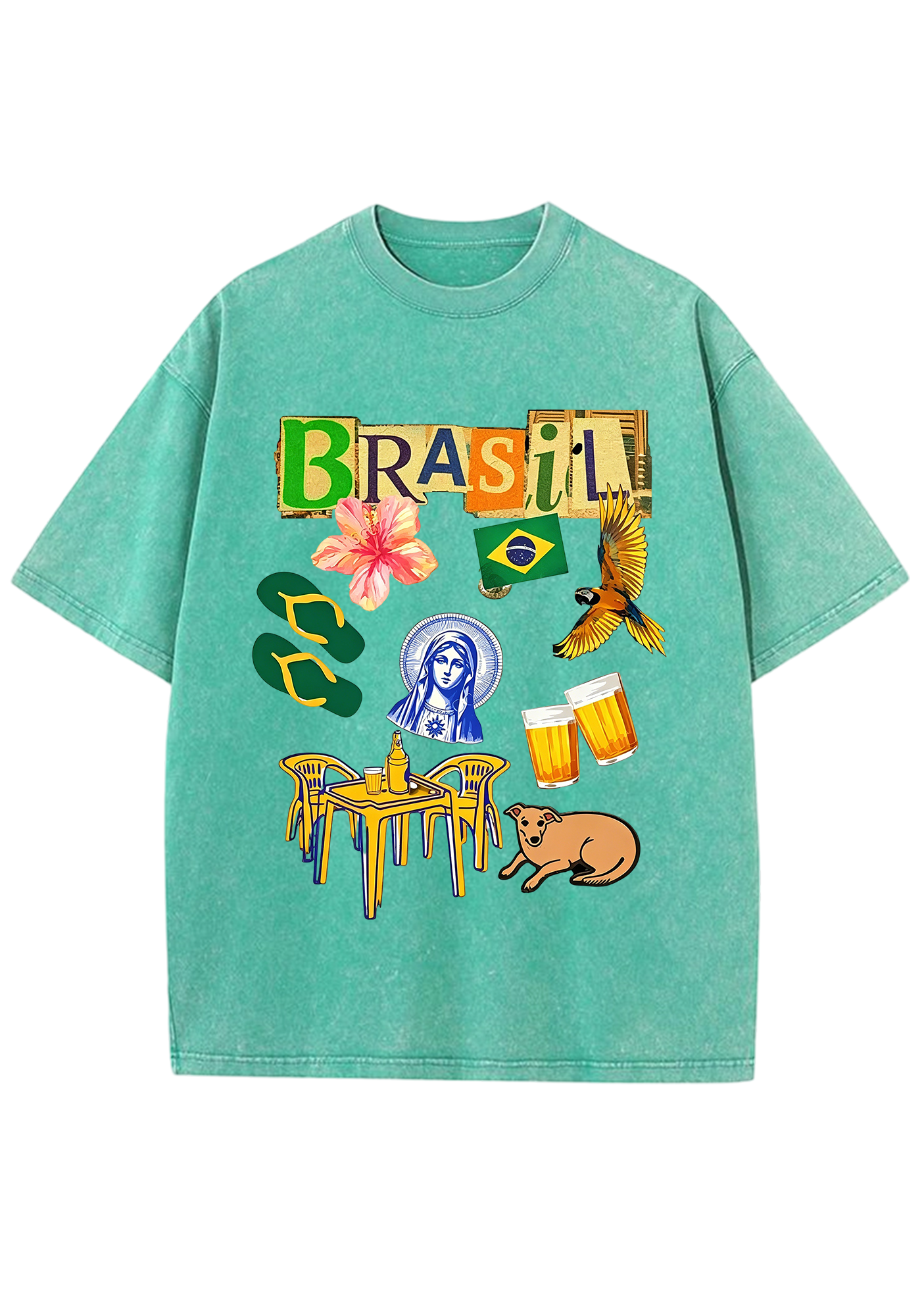 Brasil Retro Cutout Letter Lifestyle Print Washed Tee