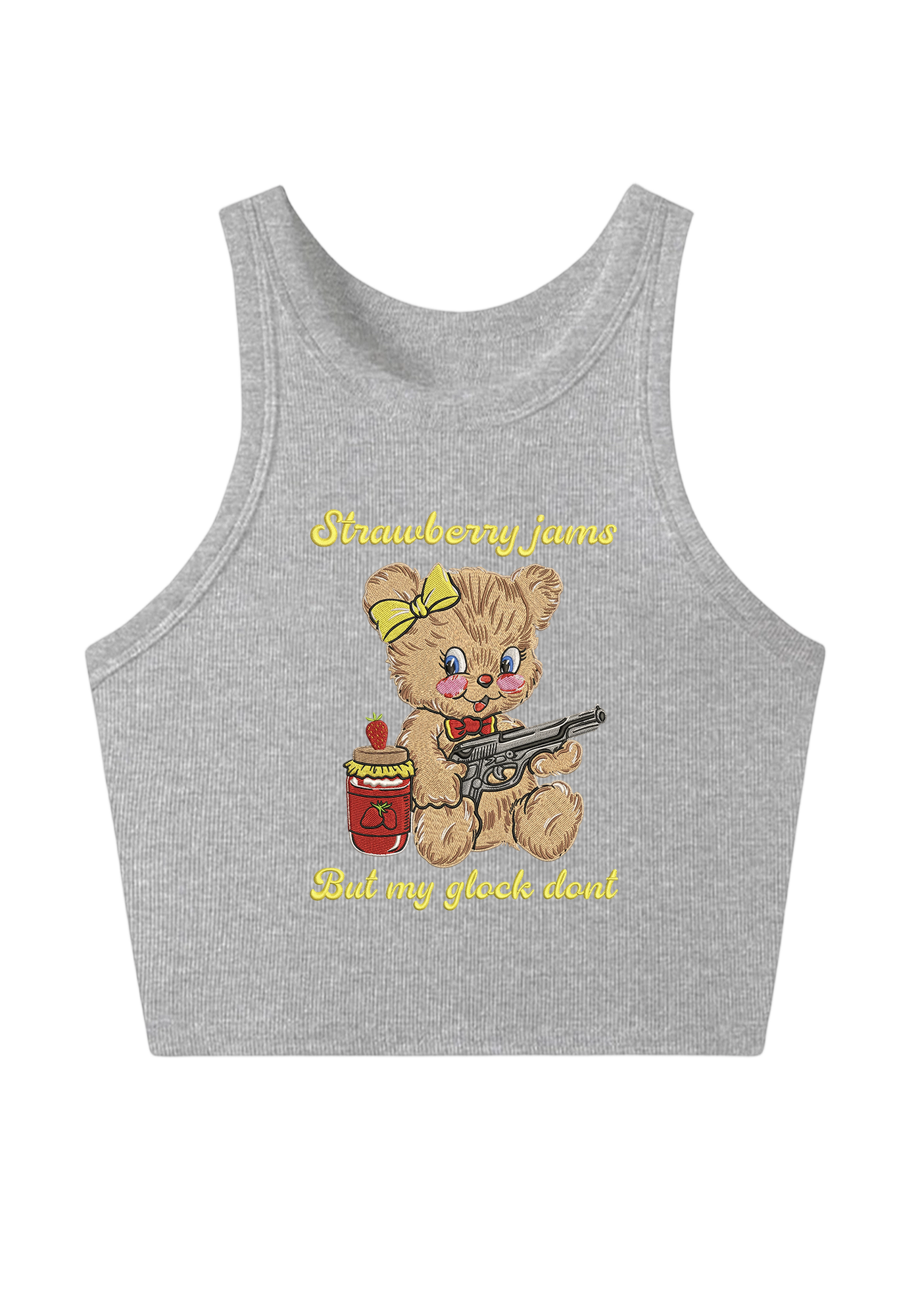 Strawberry Jams But My Glock Dont Embroidery Y2K Crop Tank Top