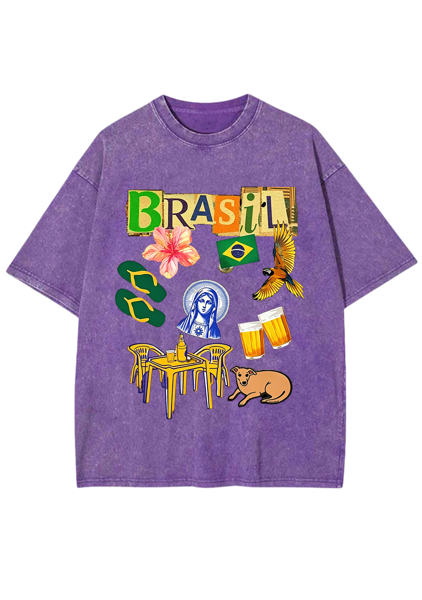 Brasil Retro Cutout Letter Lifestyle Print Washed Tee