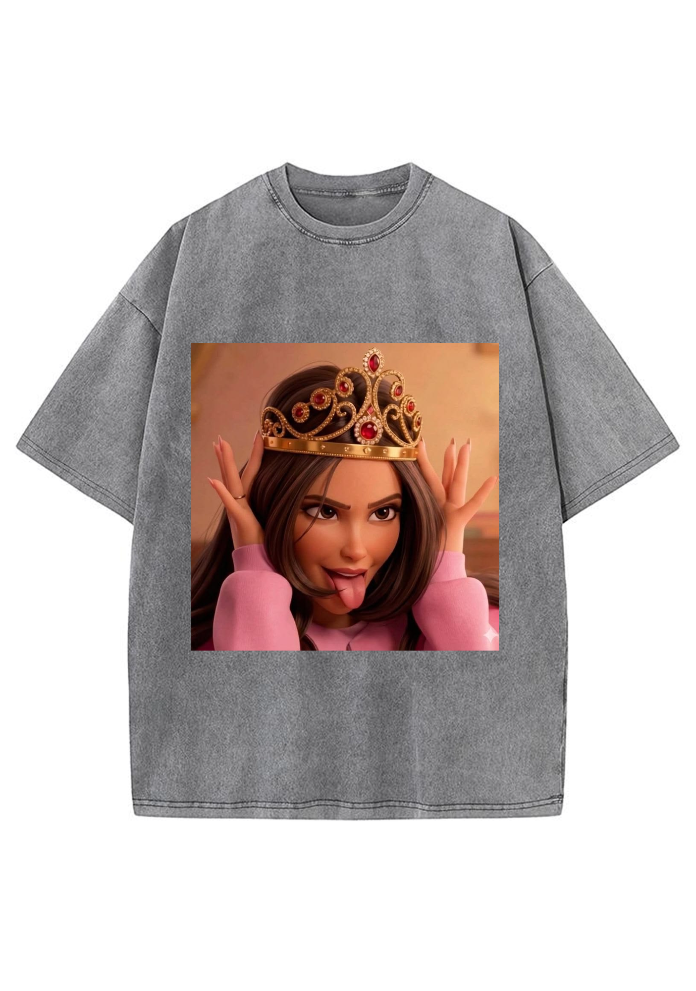 Sassy Crown Princess Tongue Out Cartoon Y2K Washed Tee