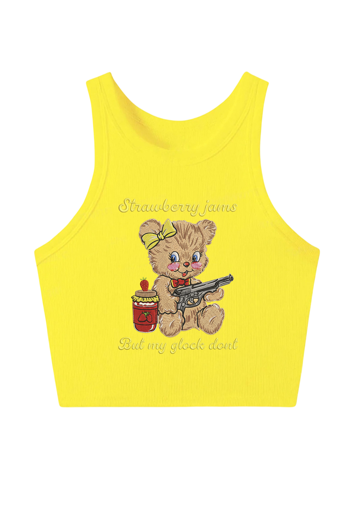 Strawberry Jams But My Glock Dont Embroidery Y2K Crop Tank Top