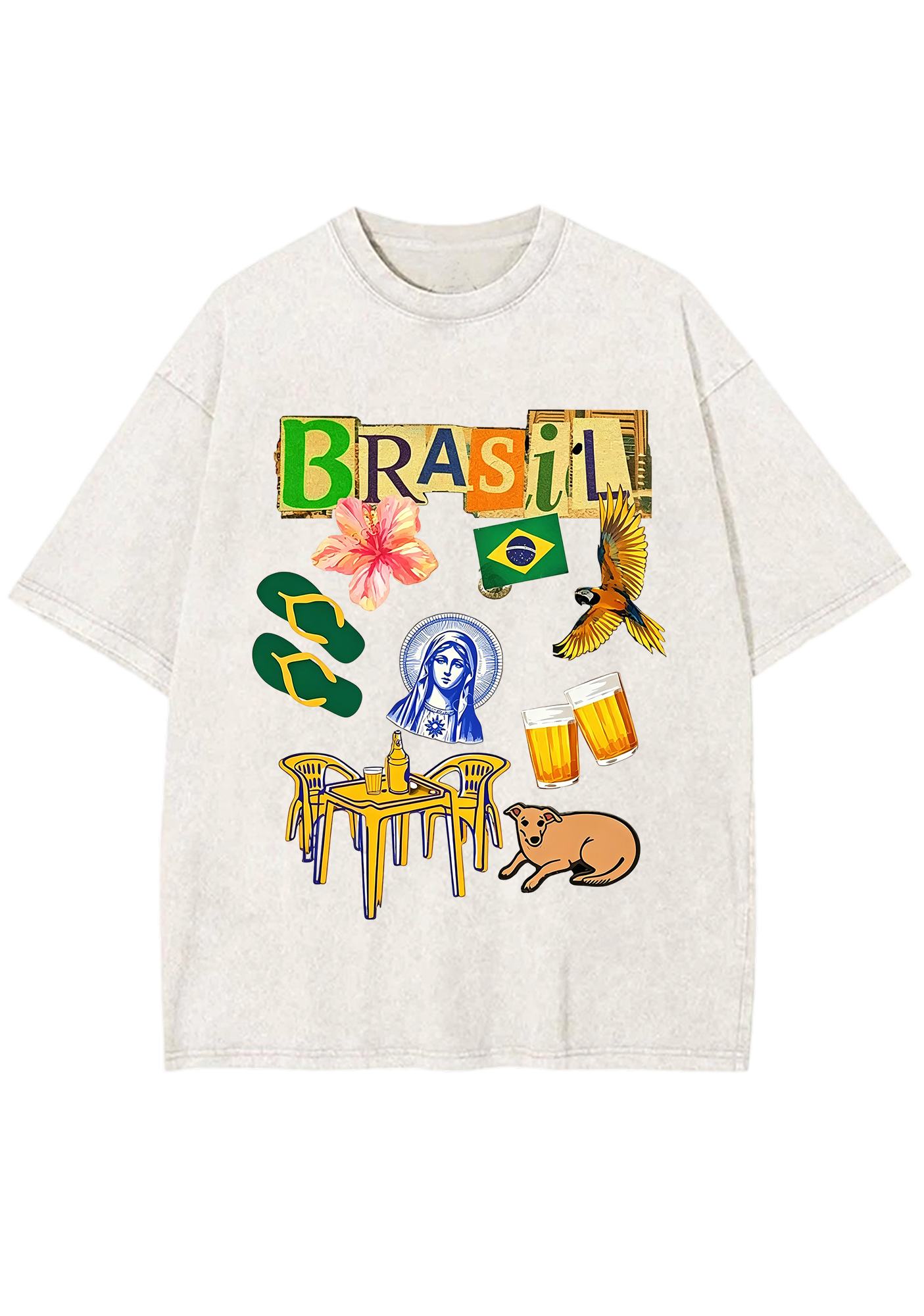 Brasil Retro Cutout Letter Lifestyle Print Washed Tee