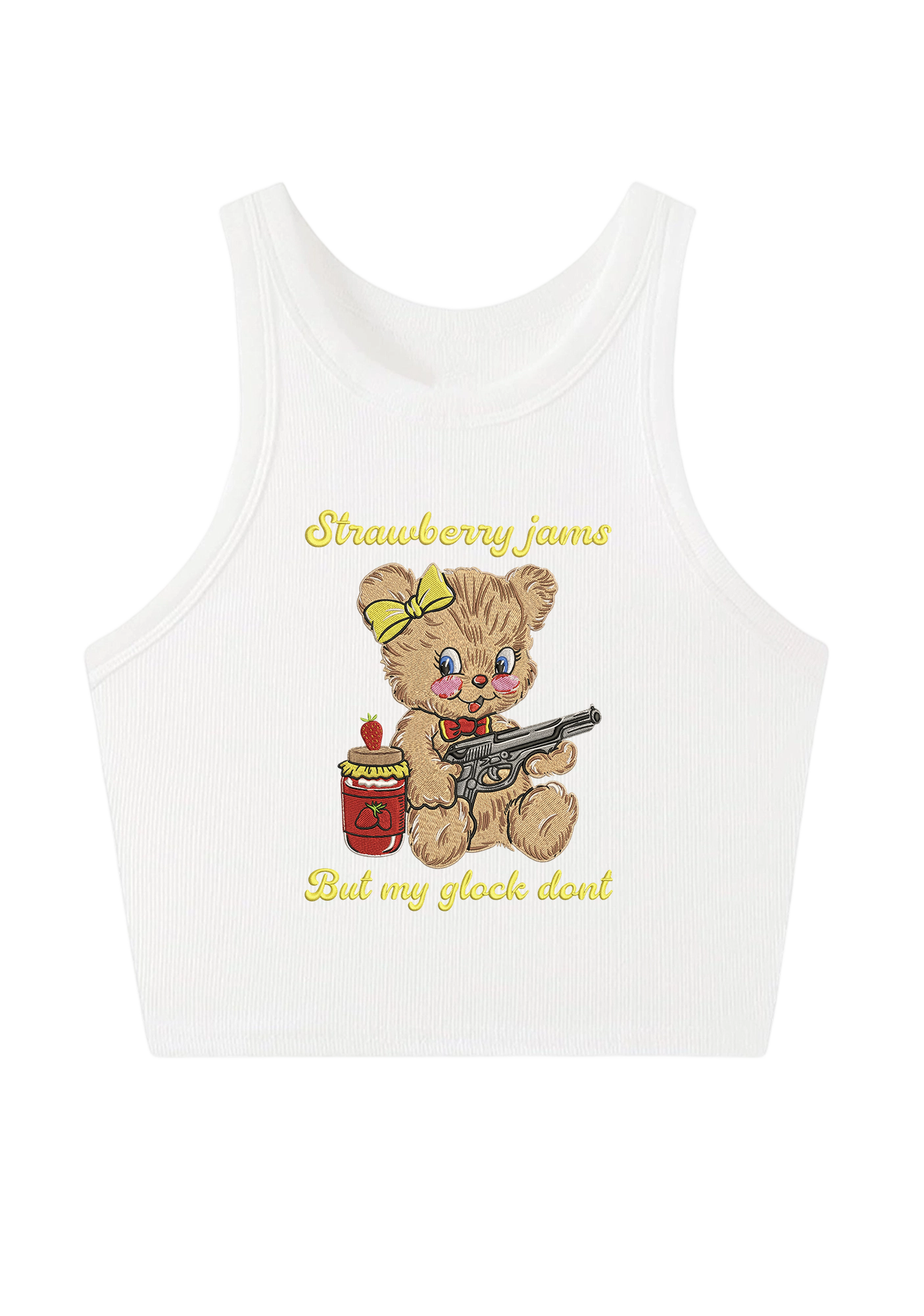 Strawberry Jams But My Glock Dont Embroidery Y2K Crop Tank Top