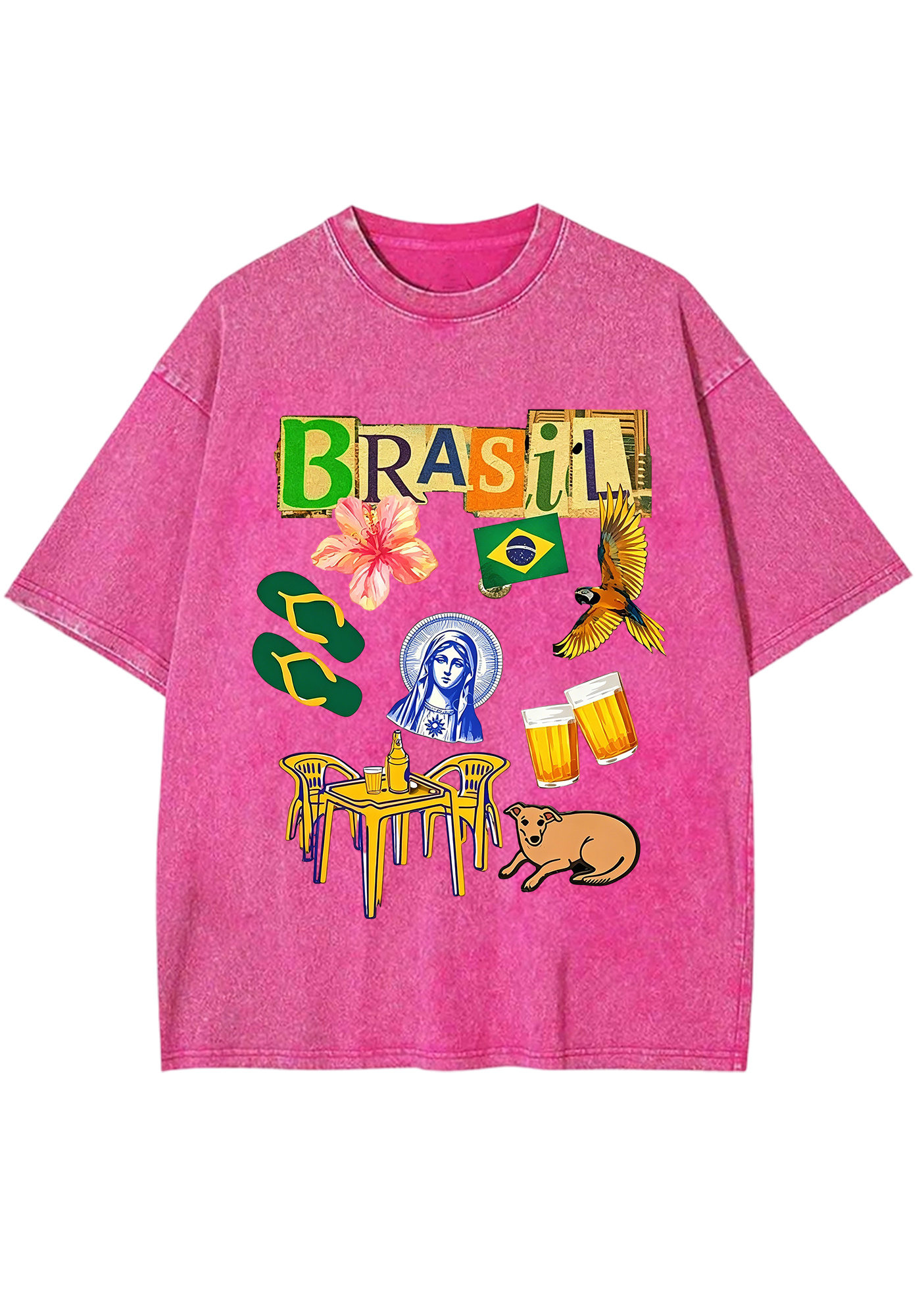 Brasil Retro Cutout Letter Lifestyle Print Washed Tee