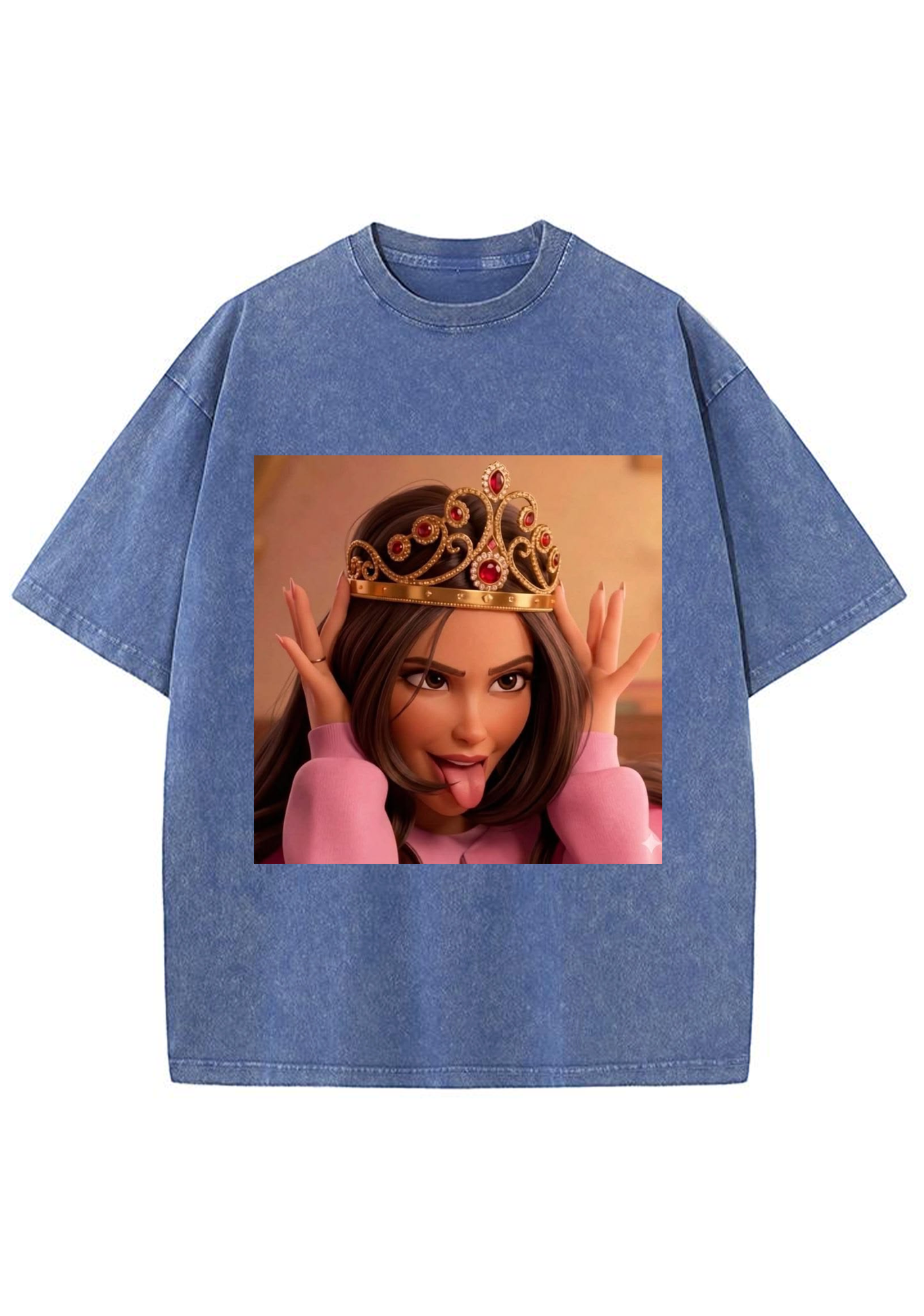 Sassy Crown Princess Tongue Out Cartoon Y2K Washed Tee