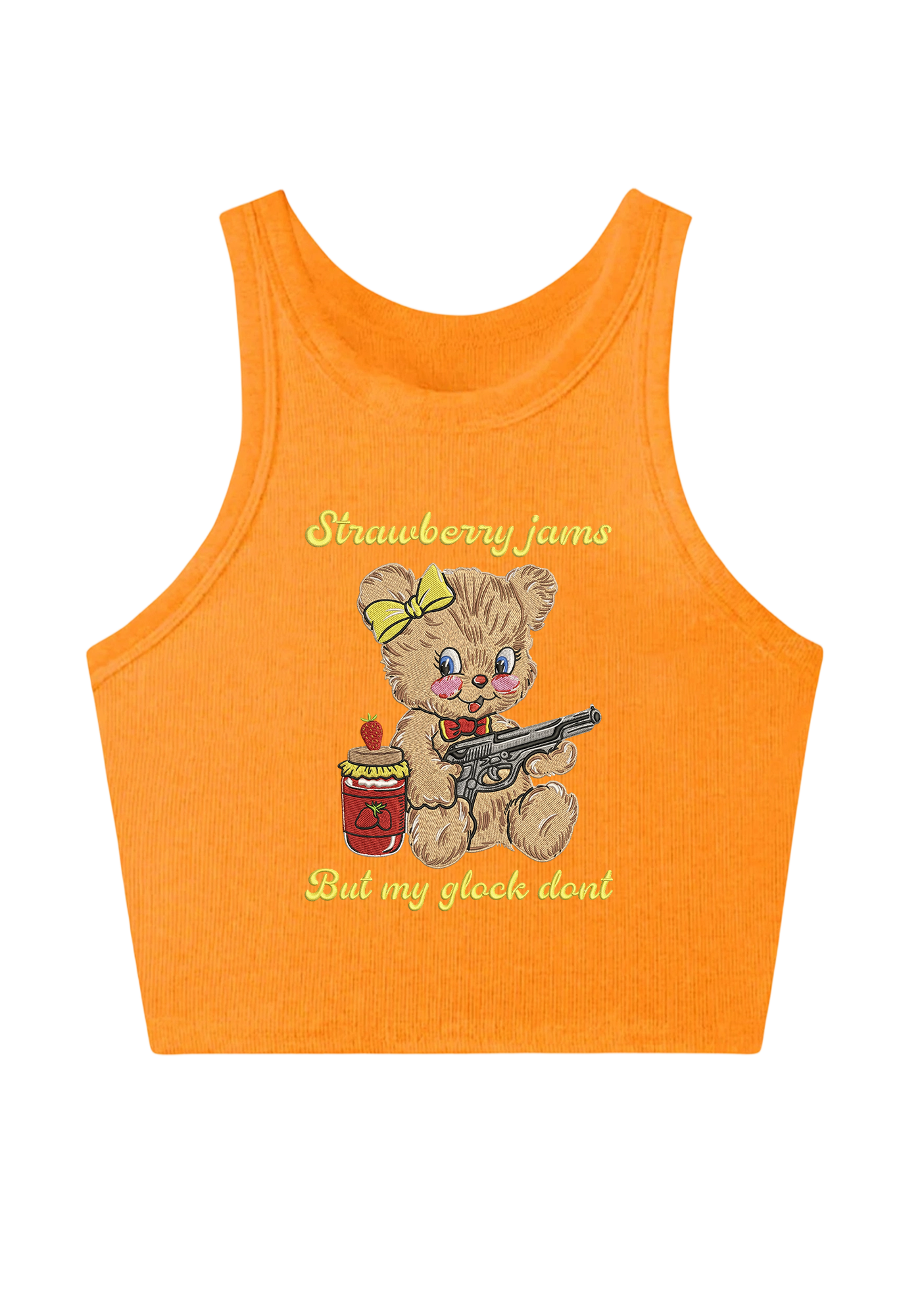 Strawberry Jams But My Glock Dont Embroidery Y2K Crop Tank Top