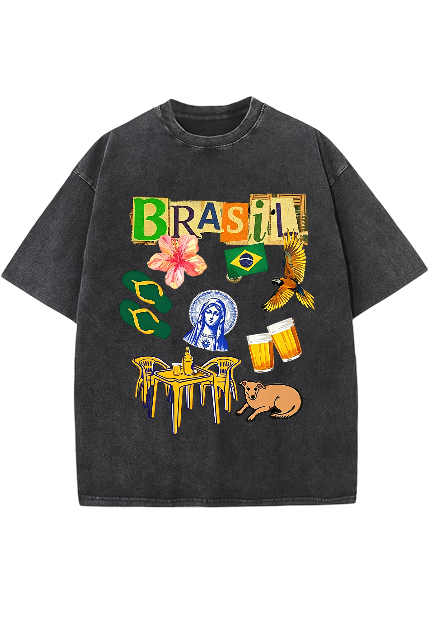 Brasil Retro Cutout Letter Lifestyle Print Washed Tee
