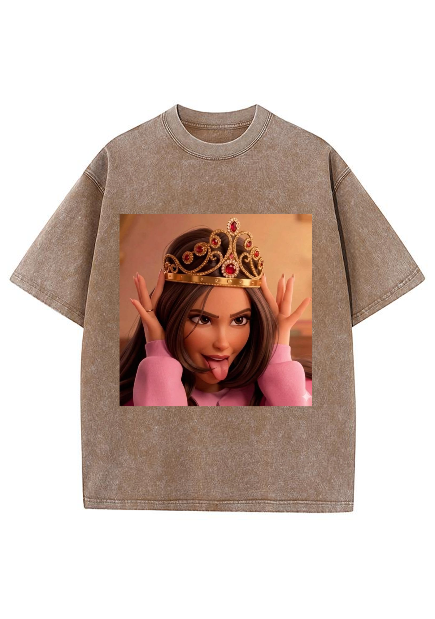 Sassy Crown Princess Tongue Out Cartoon Y2K Washed Tee