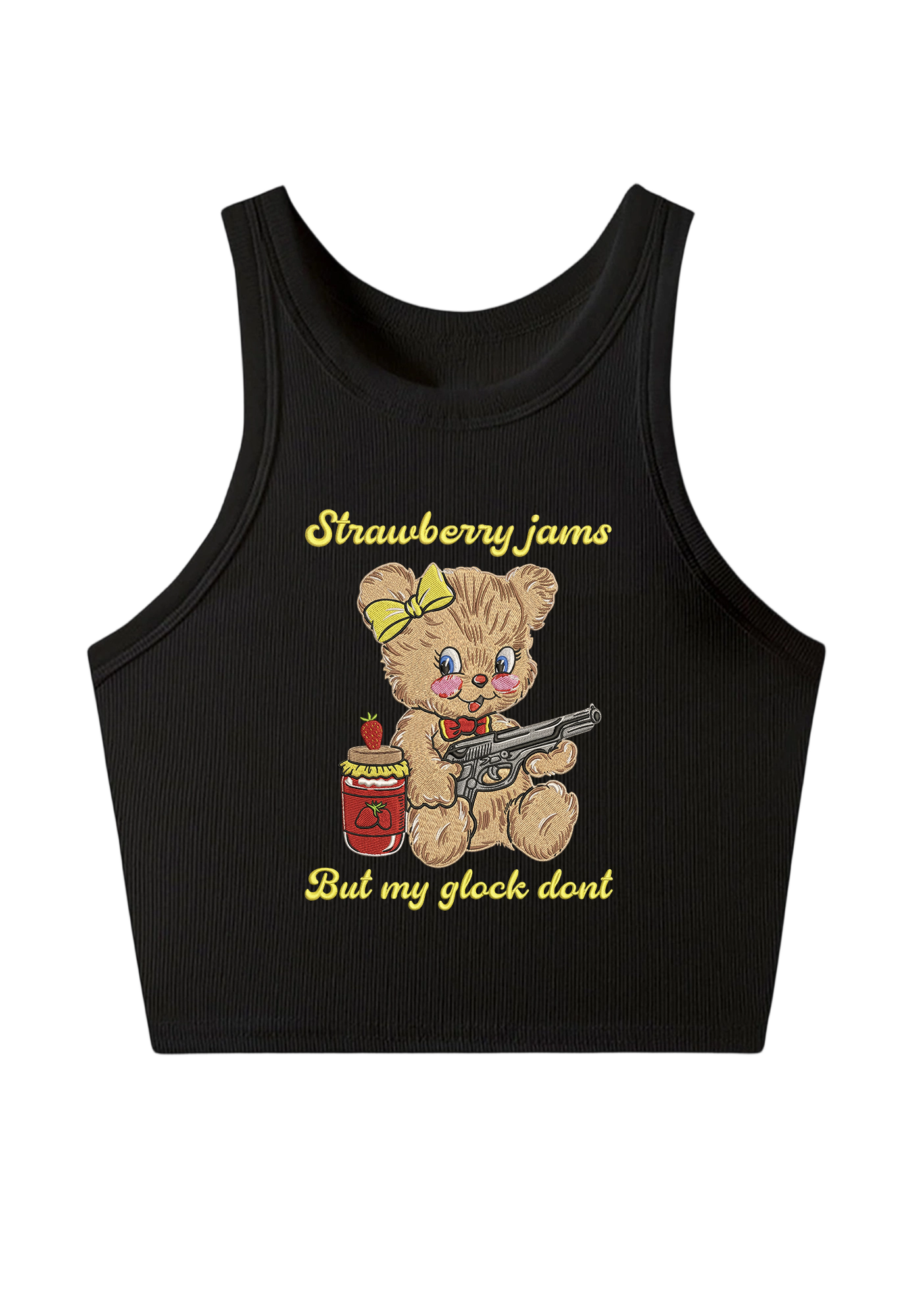 Strawberry Jams But My Glock Dont Embroidery Y2K Crop Tank Top
