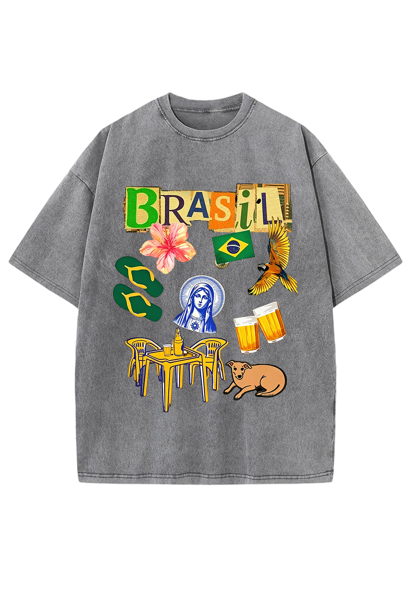 Brasil Retro Cutout Letter Lifestyle Print Washed Tee