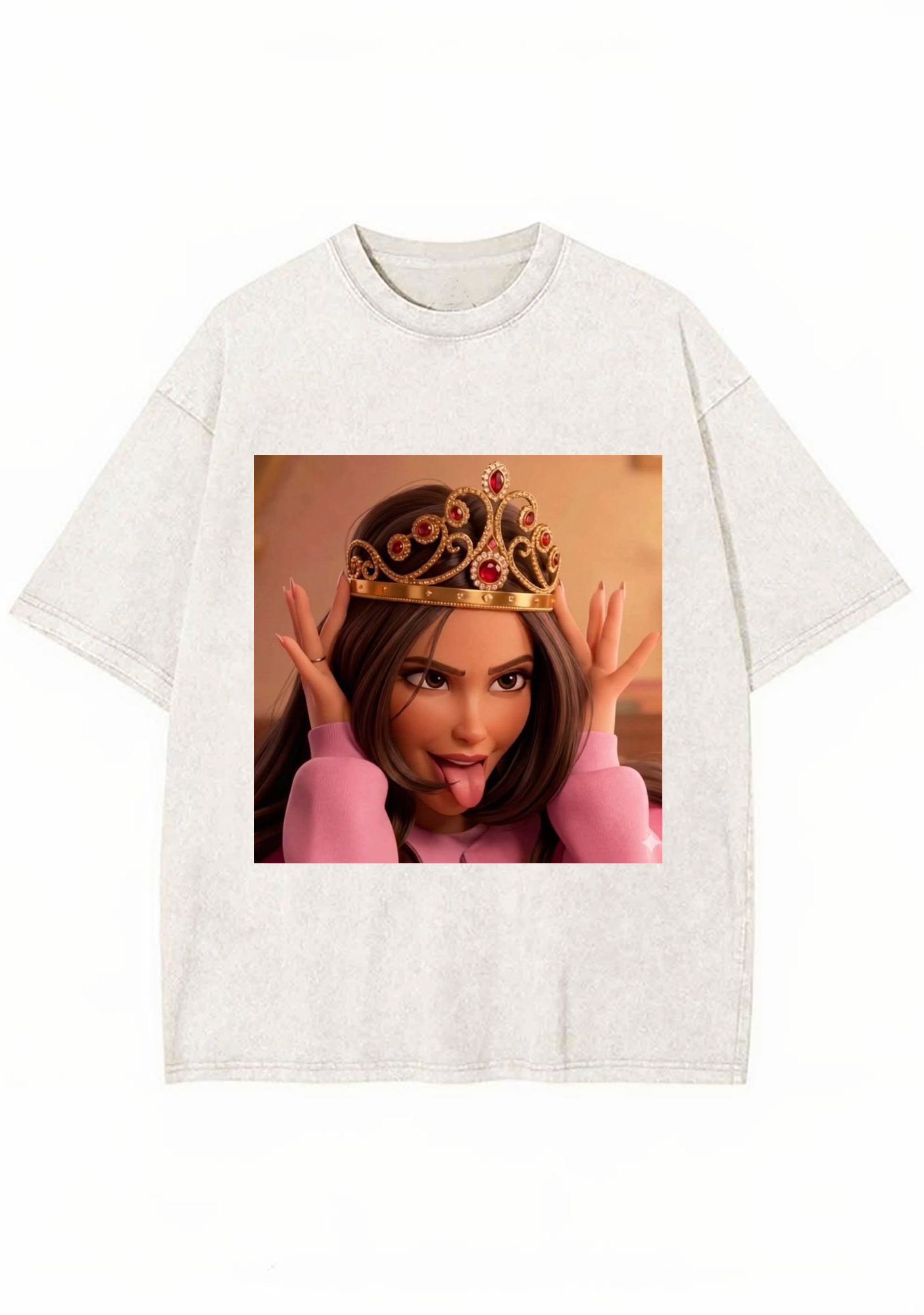 Sassy Crown Princess Tongue Out Cartoon Y2K Washed Tee