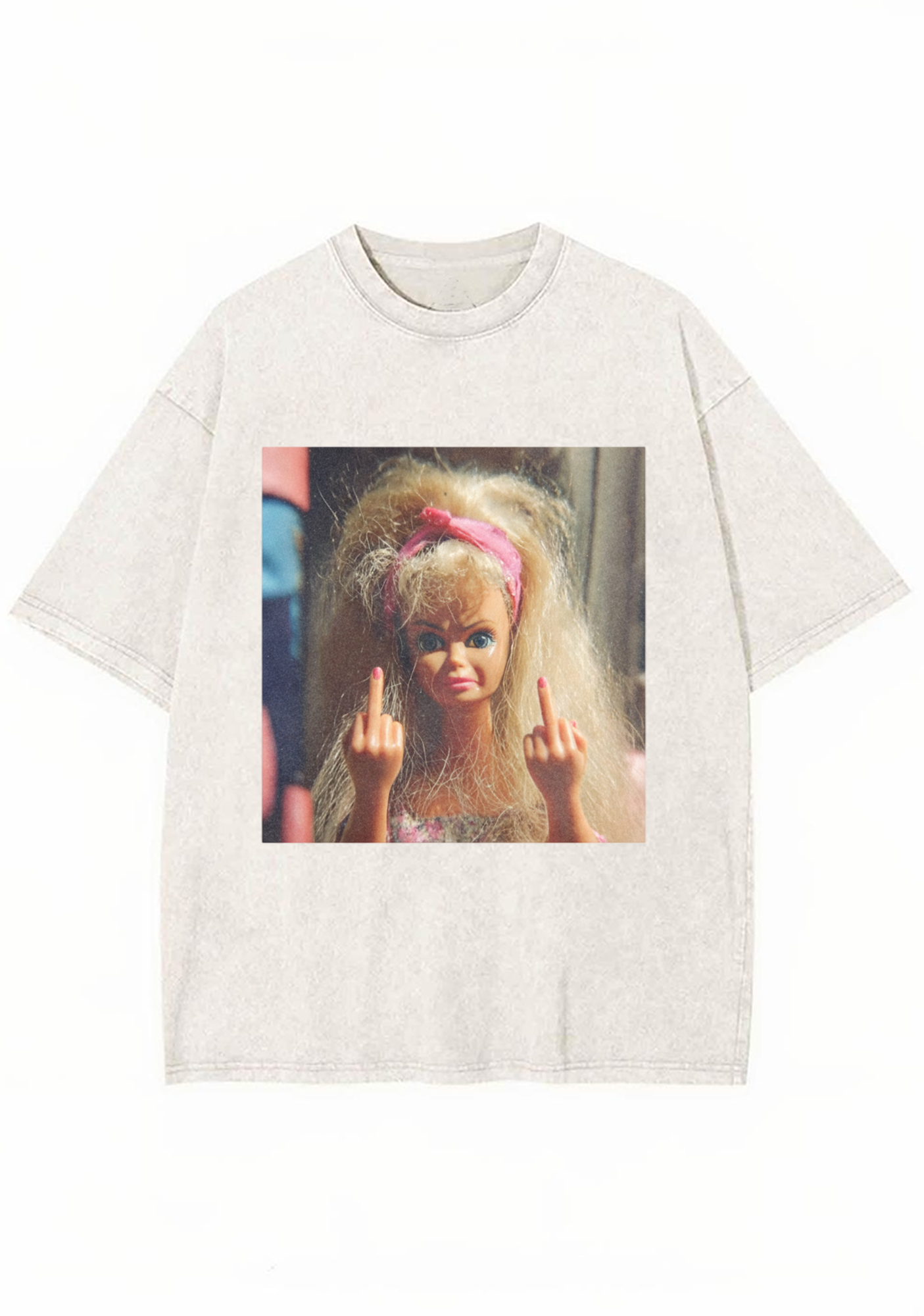 Messy Hair Rebel Barbie Washed T-Shirt