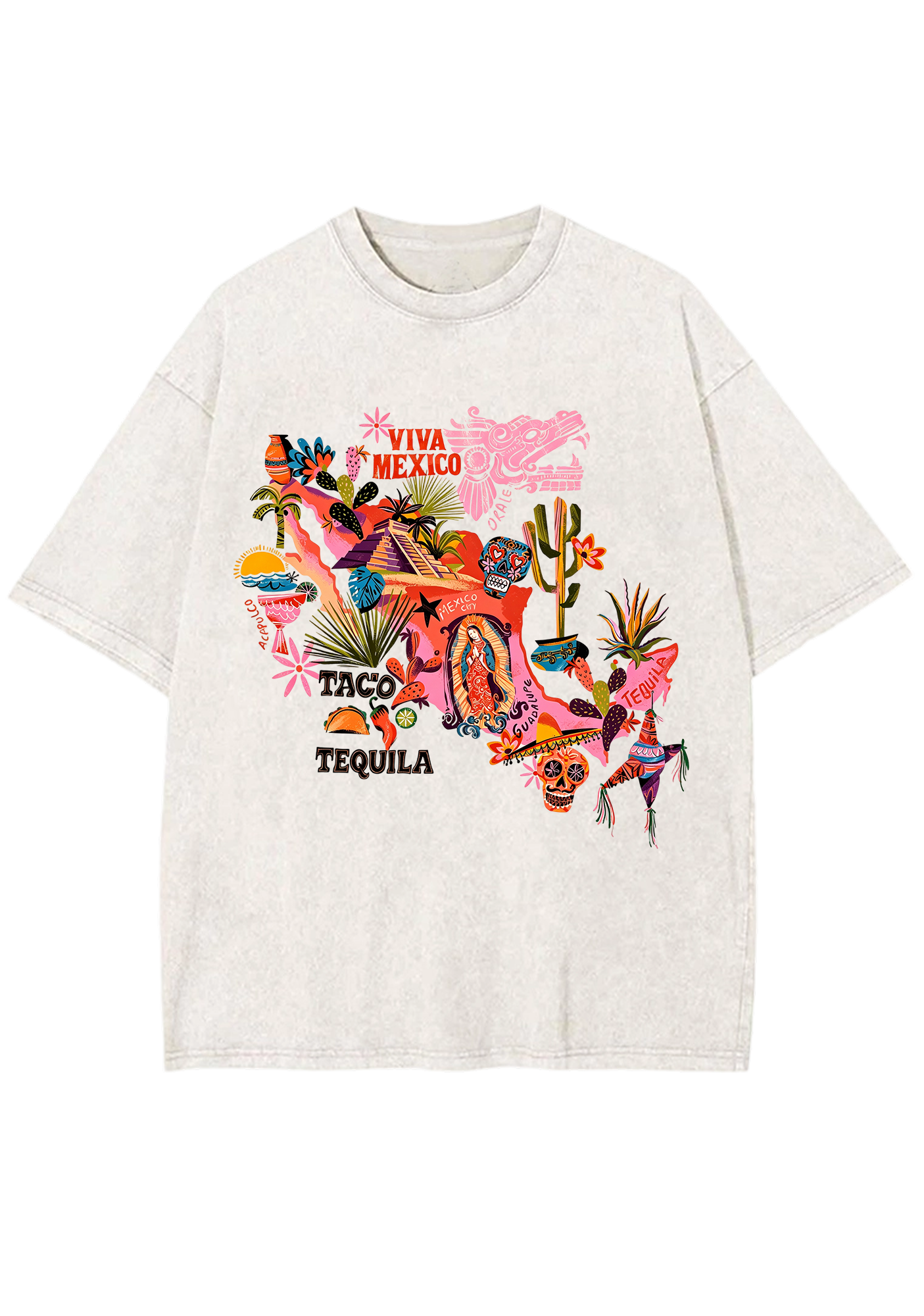 Viva Mexico Colorful Cultural Map Washed Tee